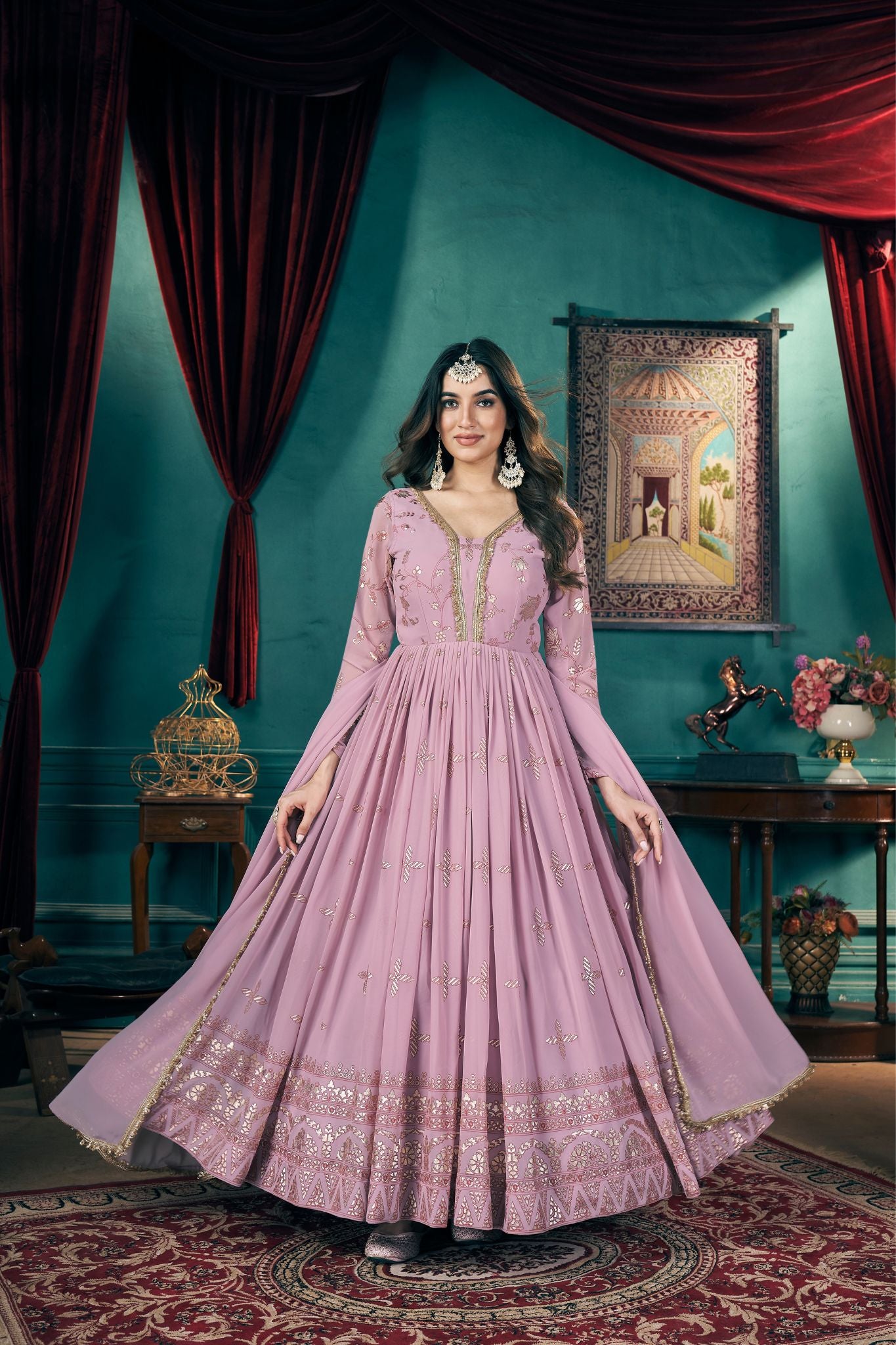 Elegant Pastel Pink Anarkali Gown