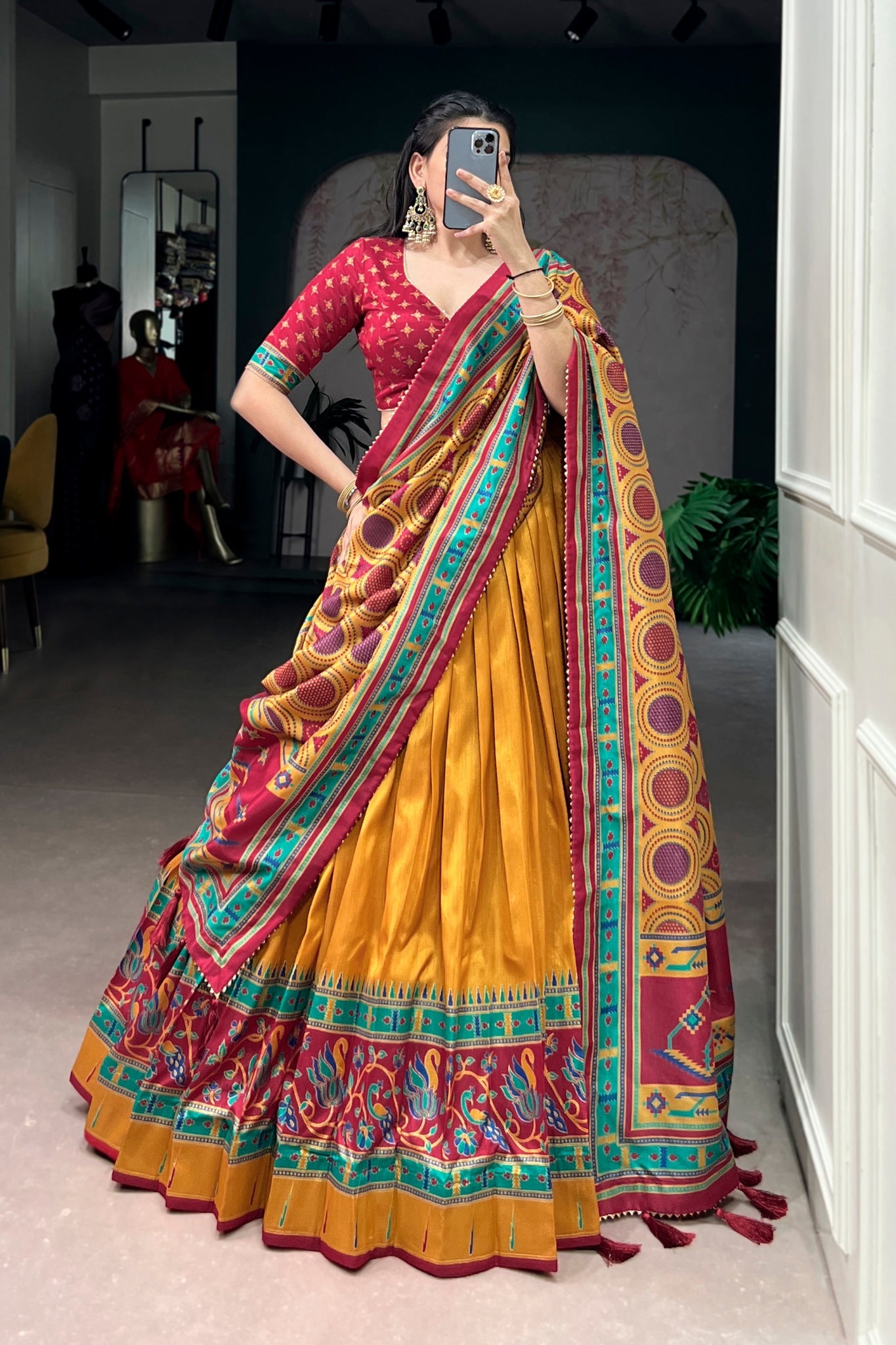 Premium Printed Festive Tasar Silk Lehenga Choli Set For Women
