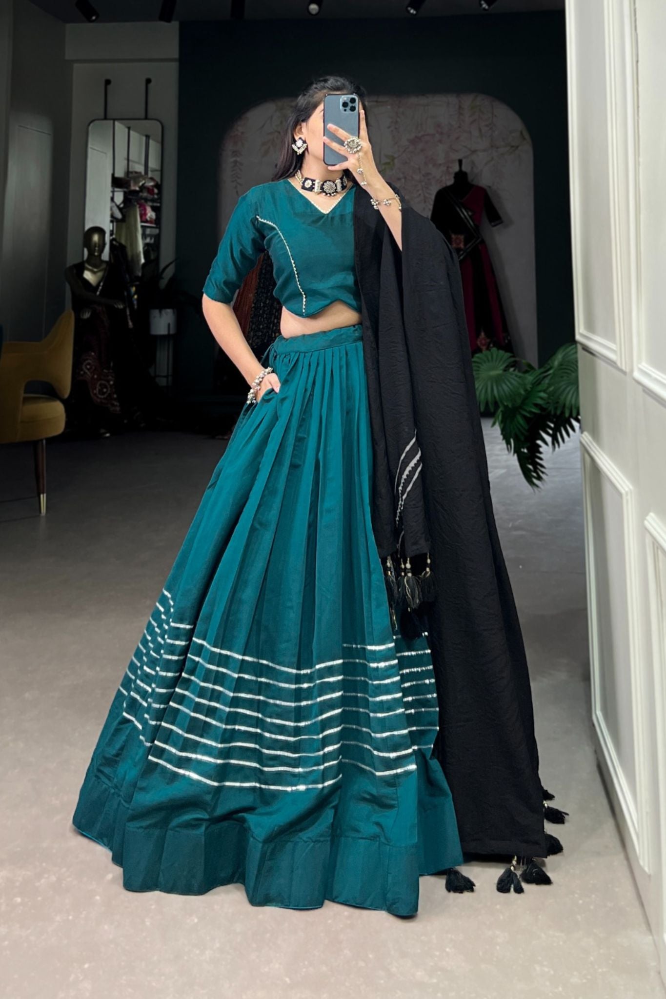 Viscose Chanderi Gota Patti Work Navratri Lehenga Choli