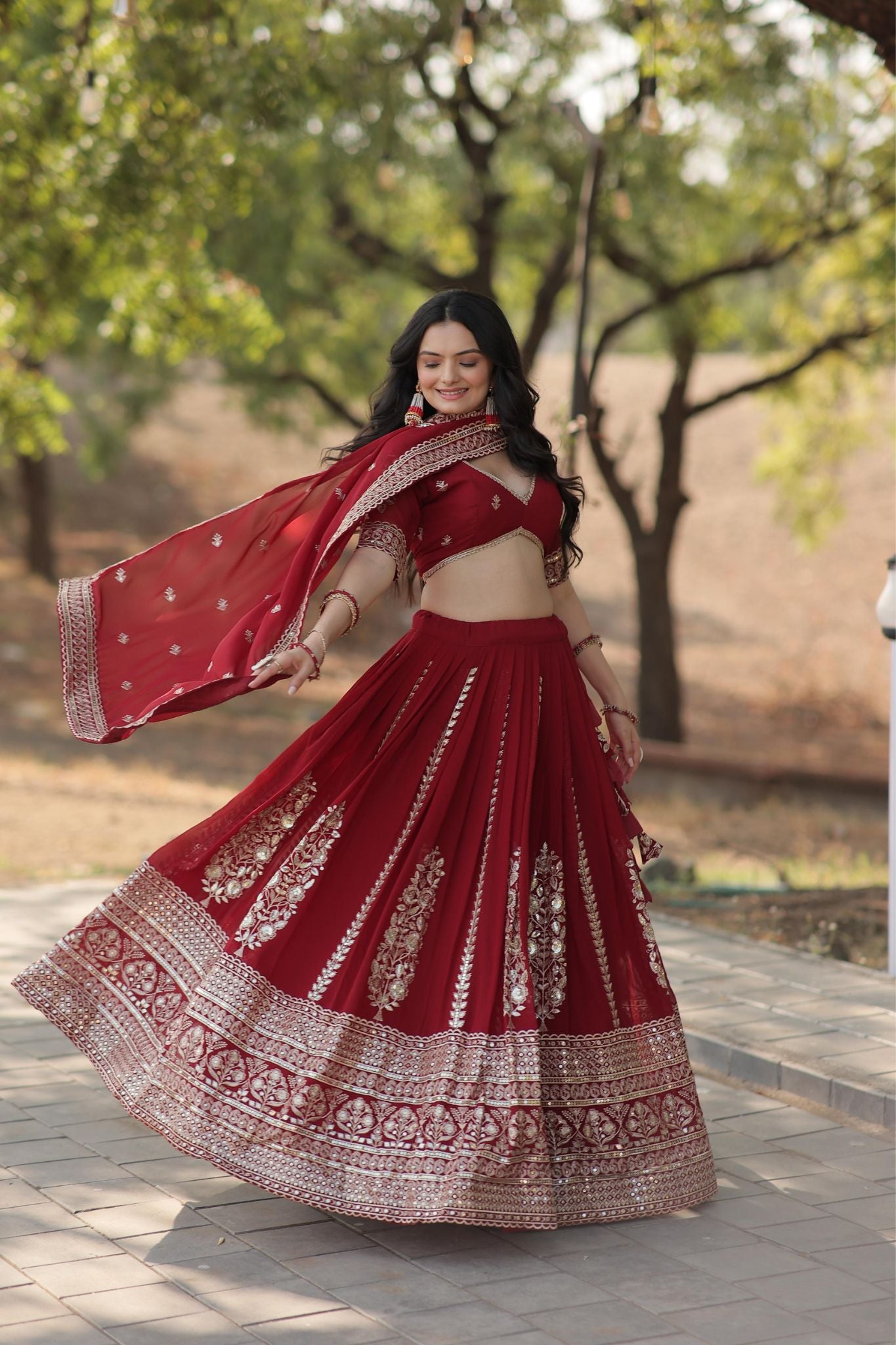 Maroon Georgette Embroidered Work Lehenga Choli