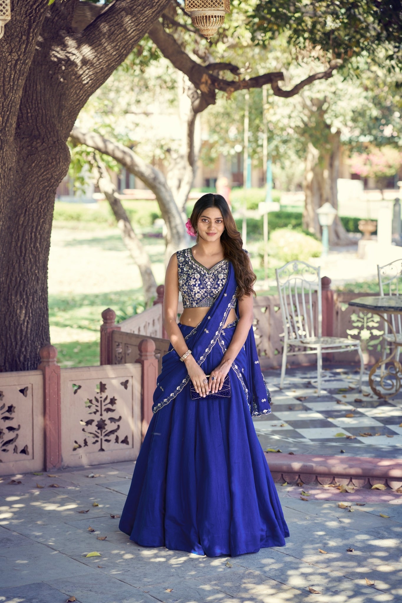 Royal Blue Kashmiri Lehenga Set With Heavy Embroidered Blouse And Dupatta
