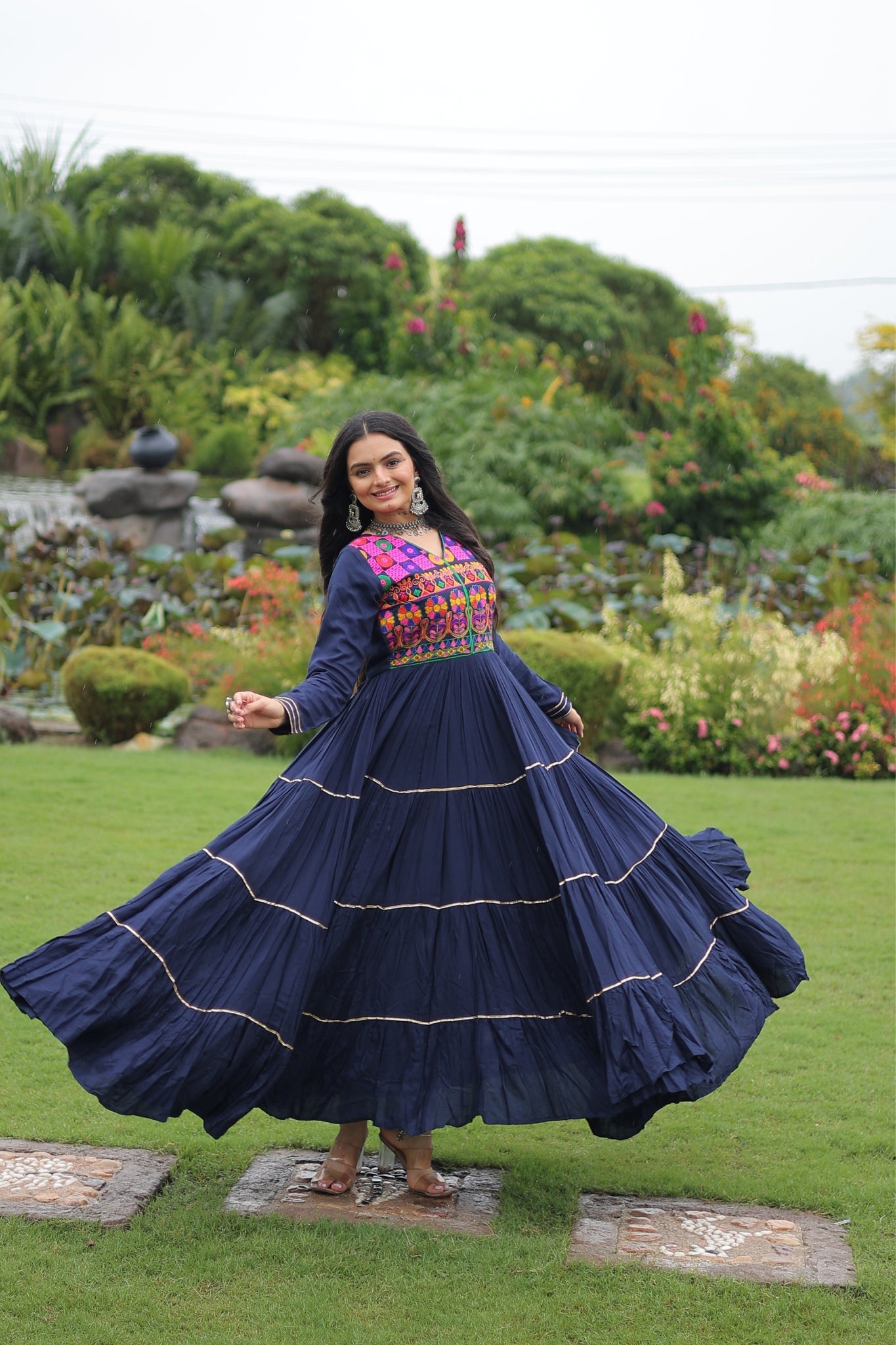 Kutchi Gamthi Embroidered With Mirror Hand Work Navratri Special Gown