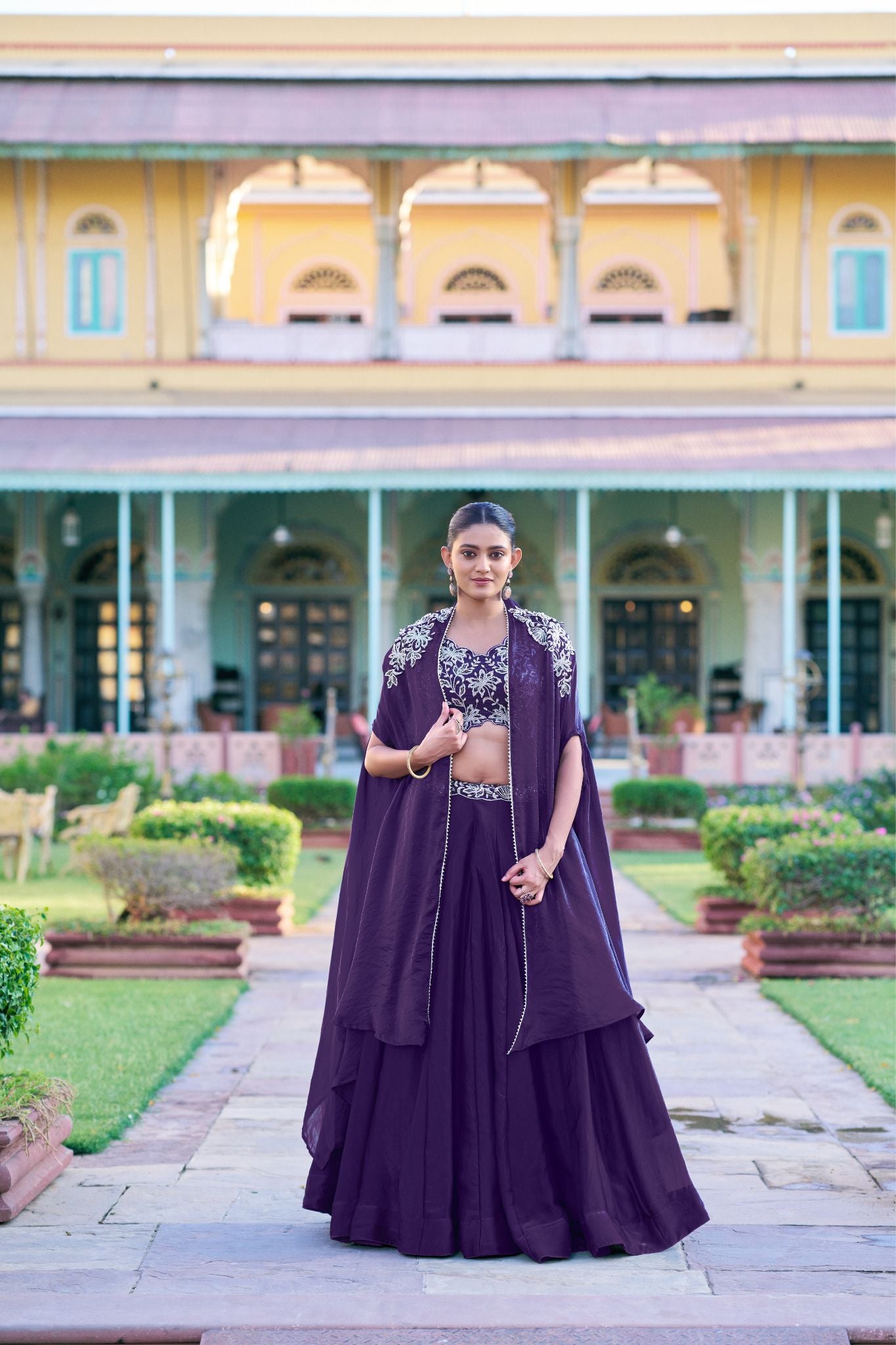 Premium Fendi Silk Lehenga Choli Set With Embroidered Shrug