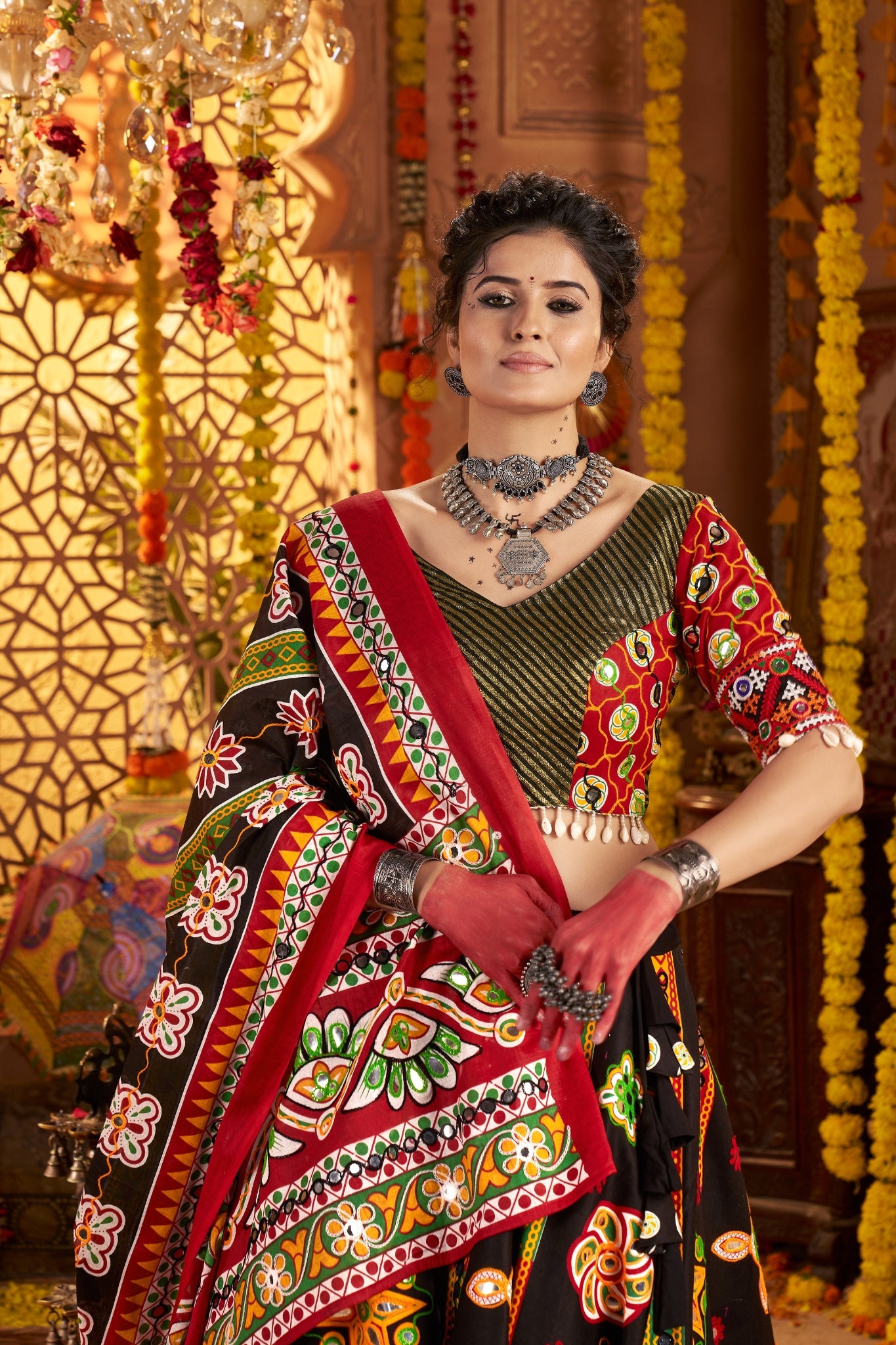 Black Designer Organic Cotton Stylish Navratri Lehenga Choli Set