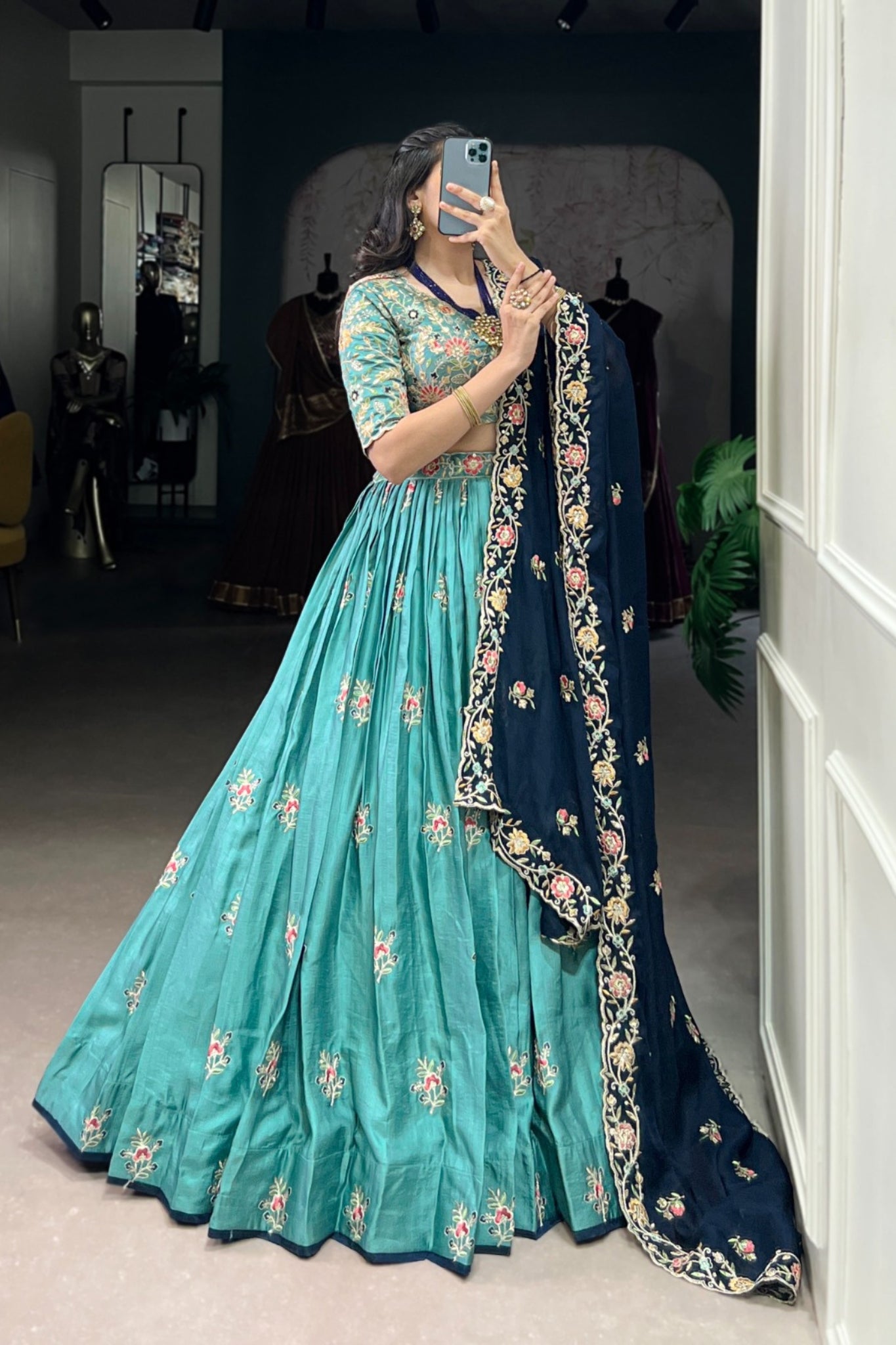 Sky Blue Sequins Tread Embroidered Work Designer Wedding Lehenga Choli