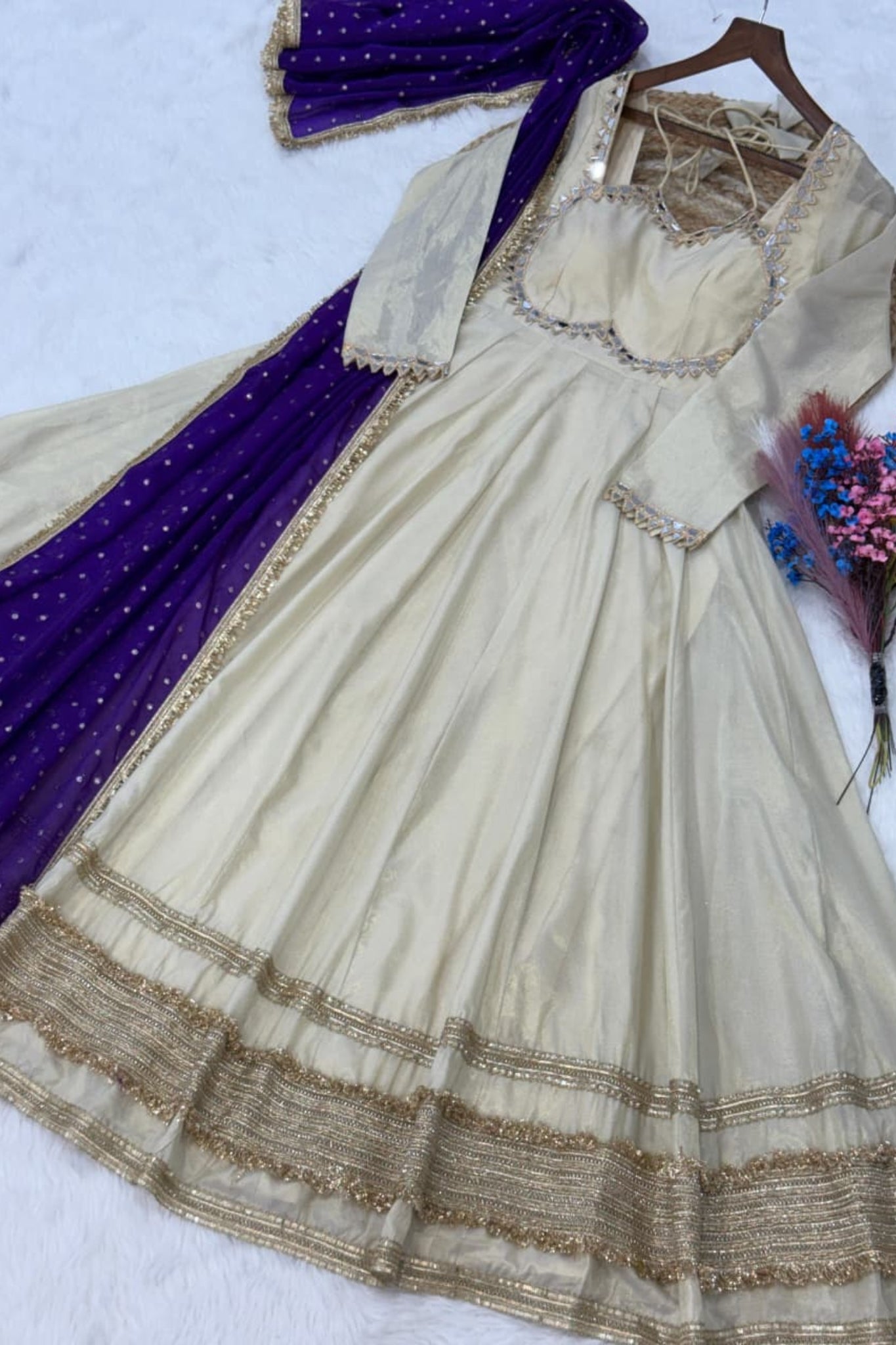 Cosmos Real Mirror Work Designer Embroidered Anarkali Gown With Dupatta