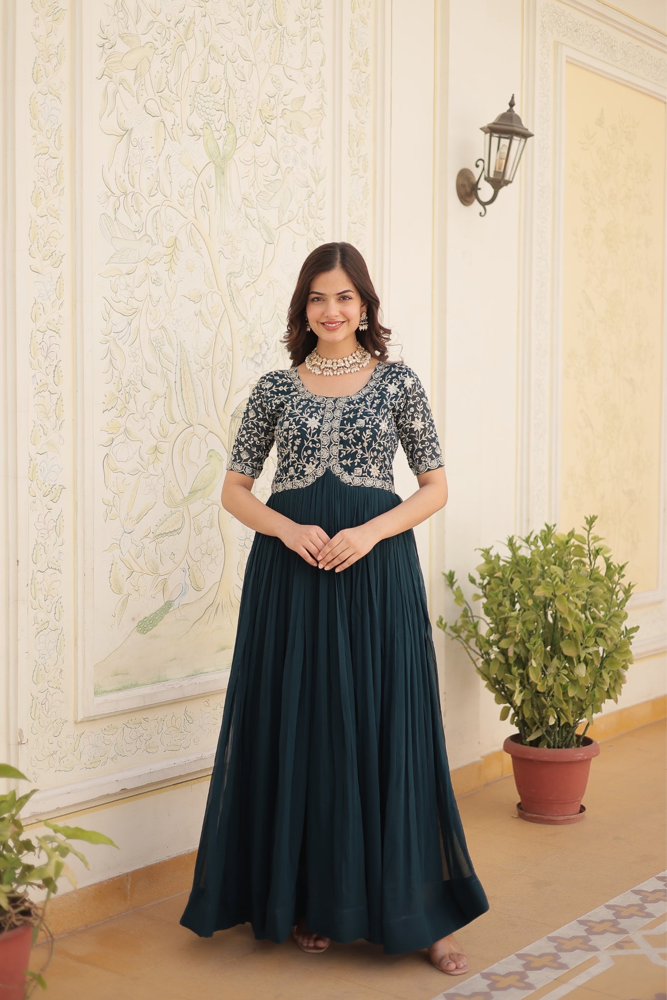 Designer Embroidery Zari Sequins Work Gown Set