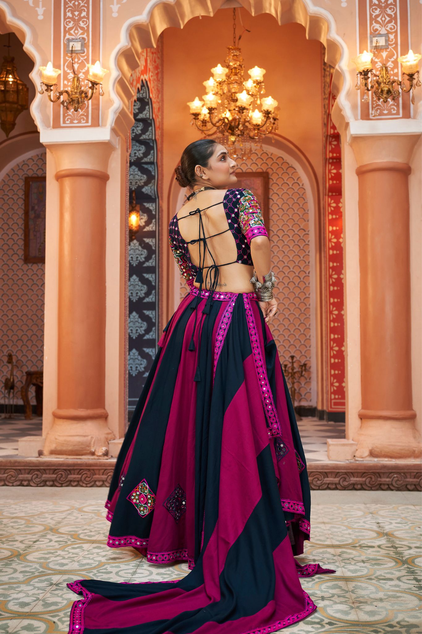 Embroidery With Mirror Work Viscose Rayon Lehenga Choli For Navratri