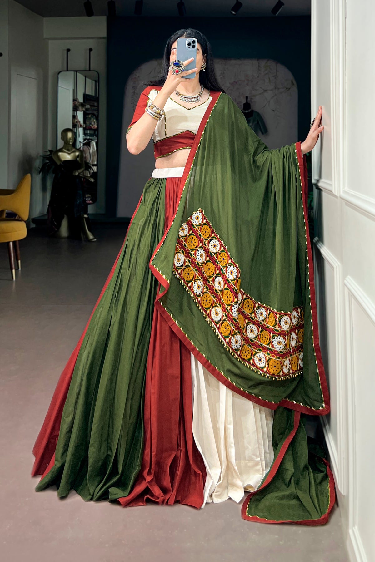 Pure Cotton Navratri Designer Lehenga Choli With Gamthi Work