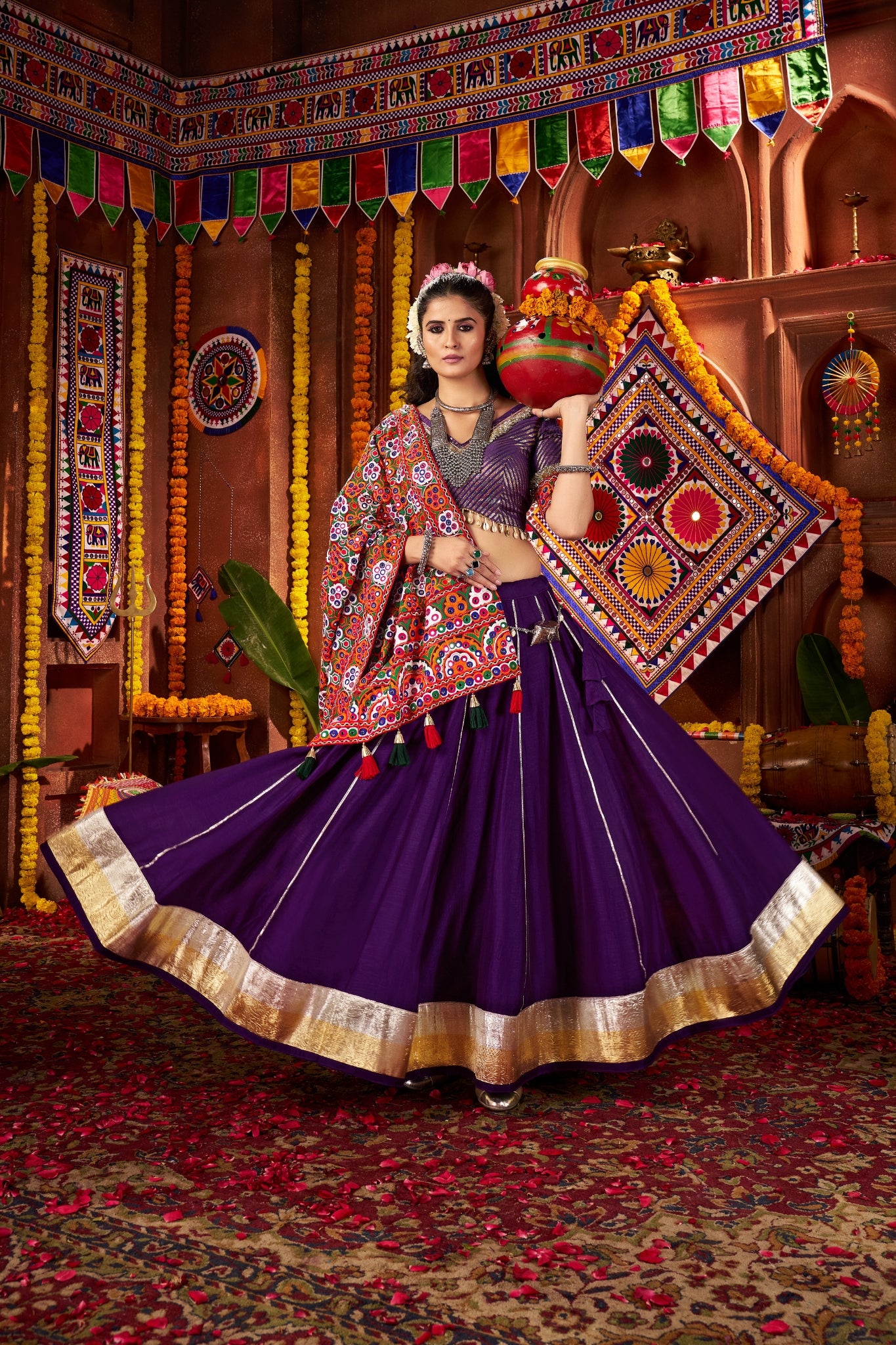 Purple Silk Tread Embroidered Designer Navratri Chaniya Choli Set