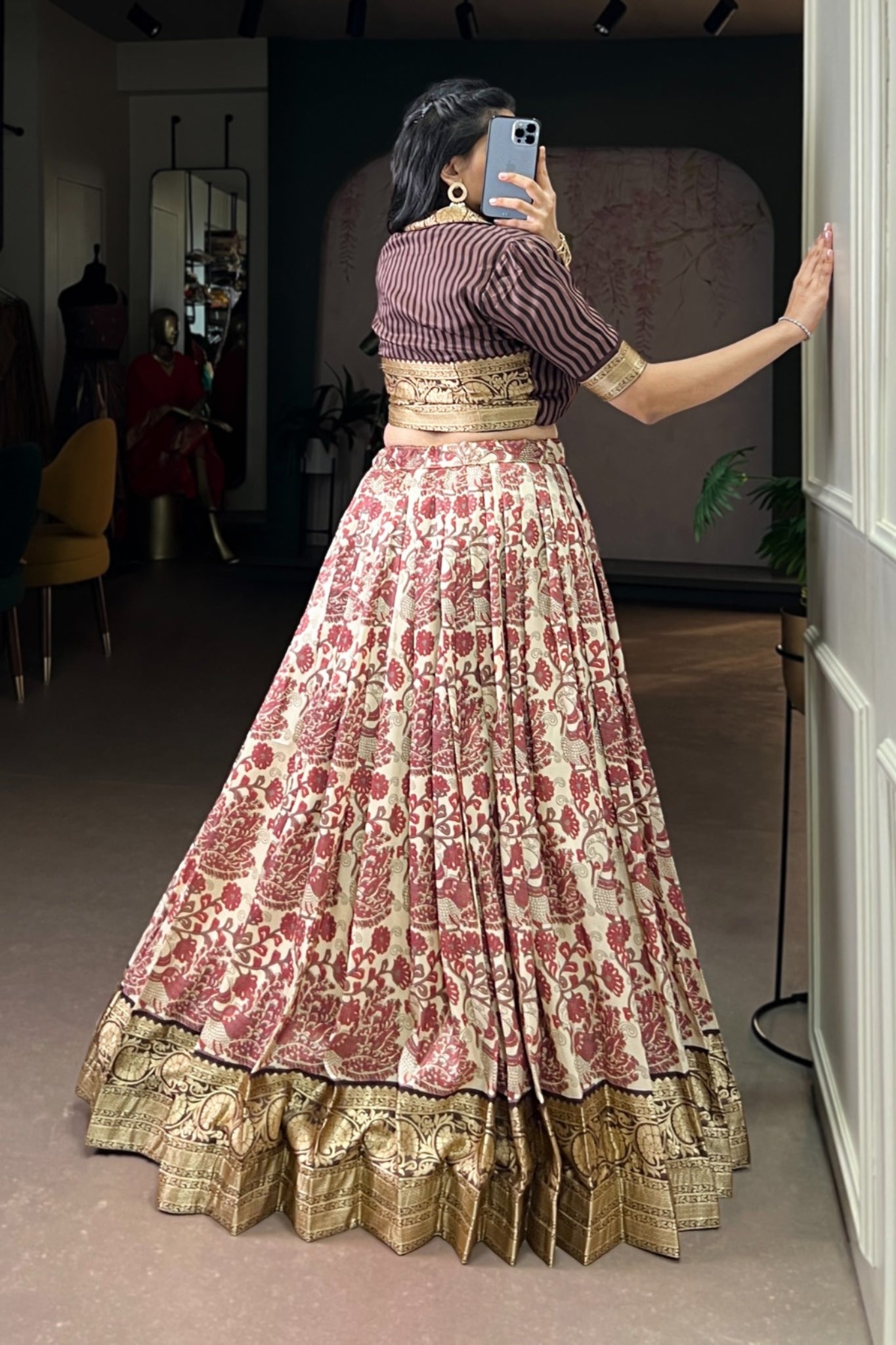Handcrafted Tasar Silk Printed With Viscose Border Lehenga Choli