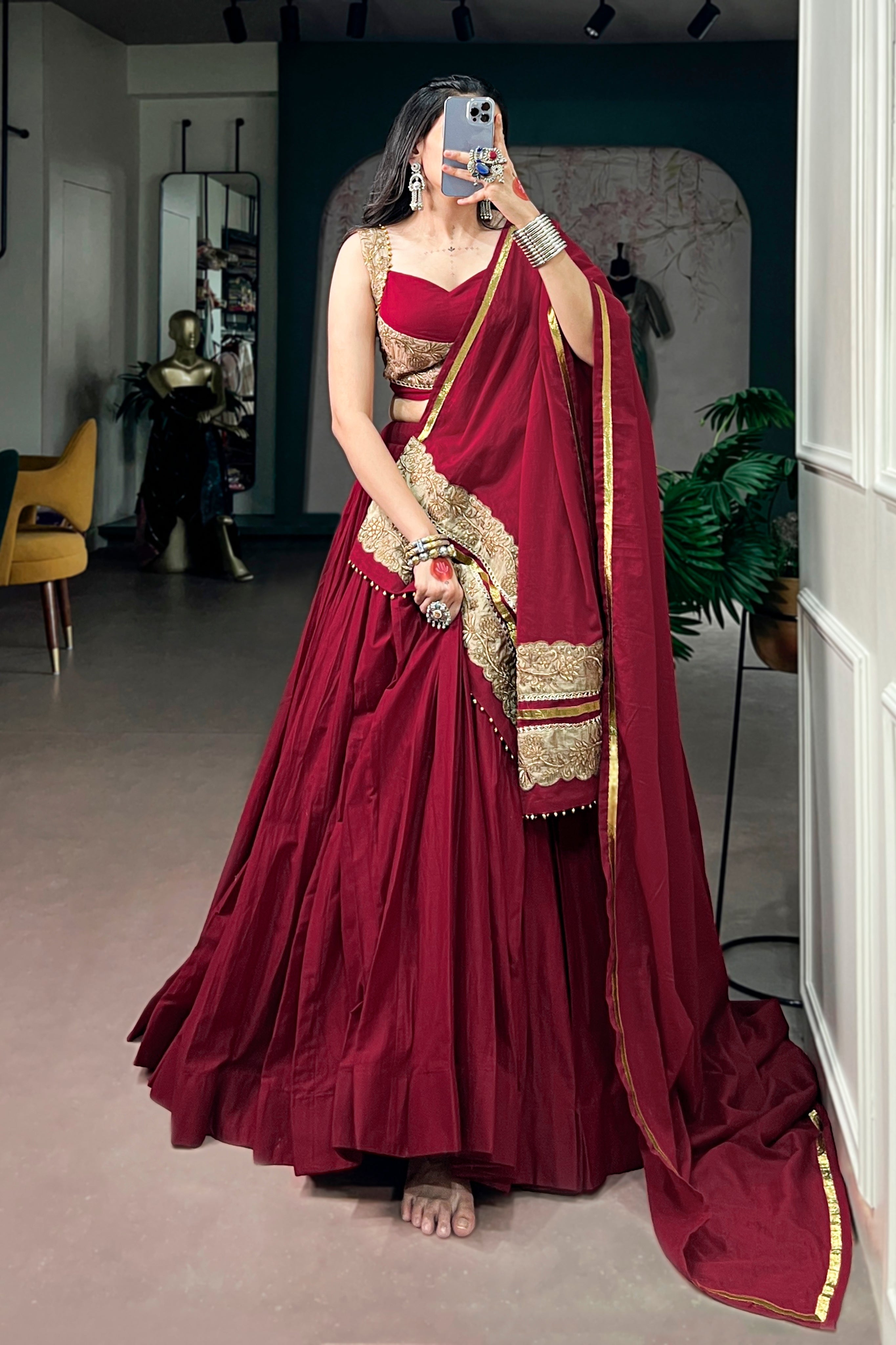 Maroon Mal Cotton Designer Lehenga Choli For Navratri