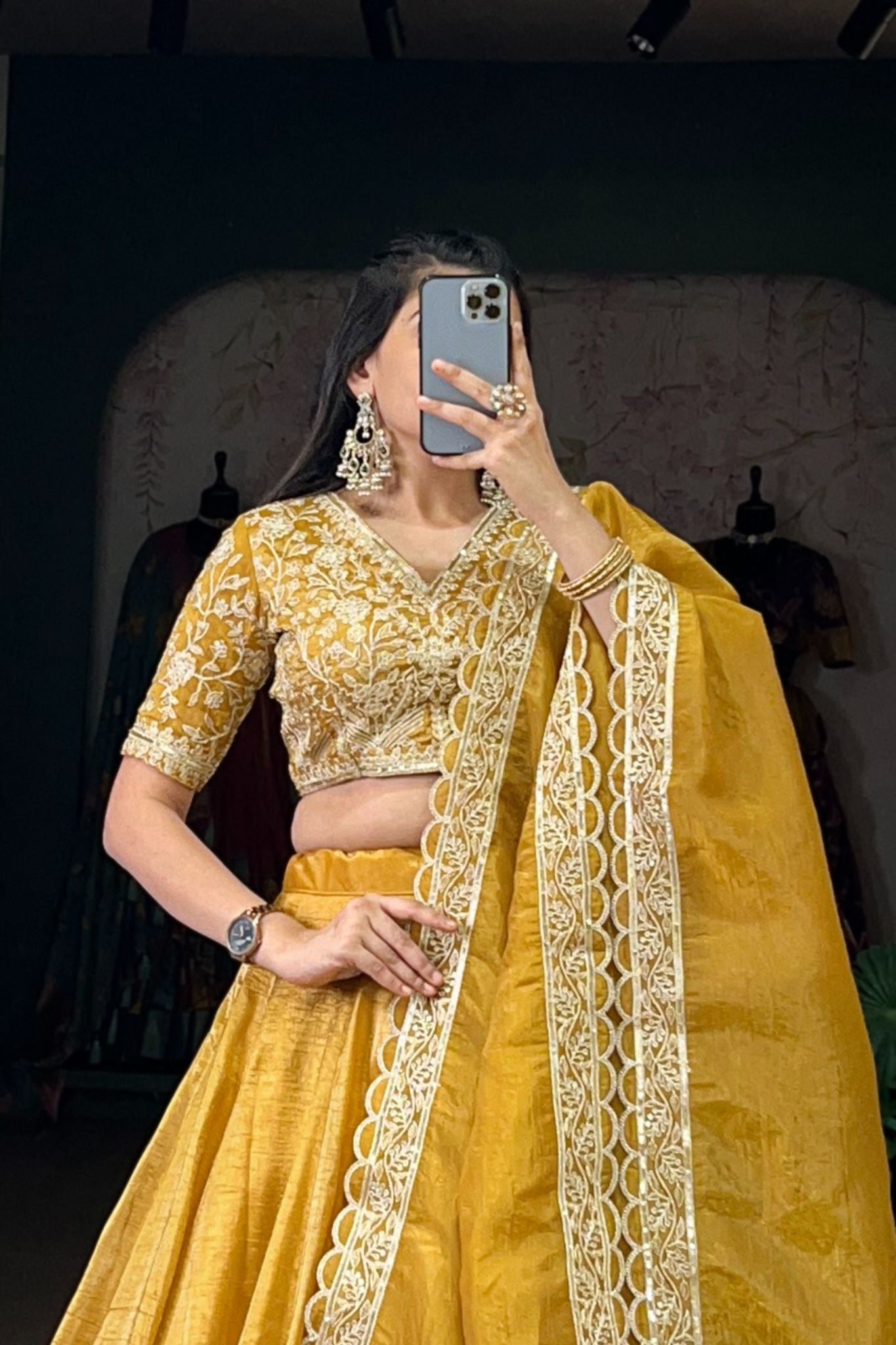 Goldie Sequins With Tread Embroidered Golden Lehenga Choli