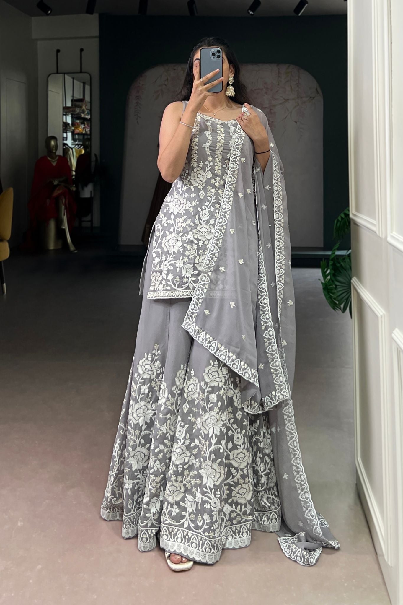 Designer Star Georgette Suit Sequins Thread Embroidery Work Set