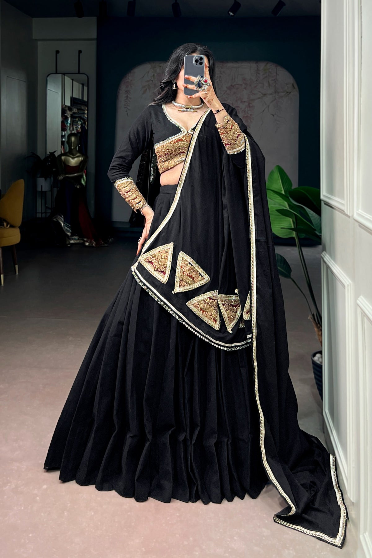 Black Khadi Cotton Designer Navratri Special Lehenga Choli