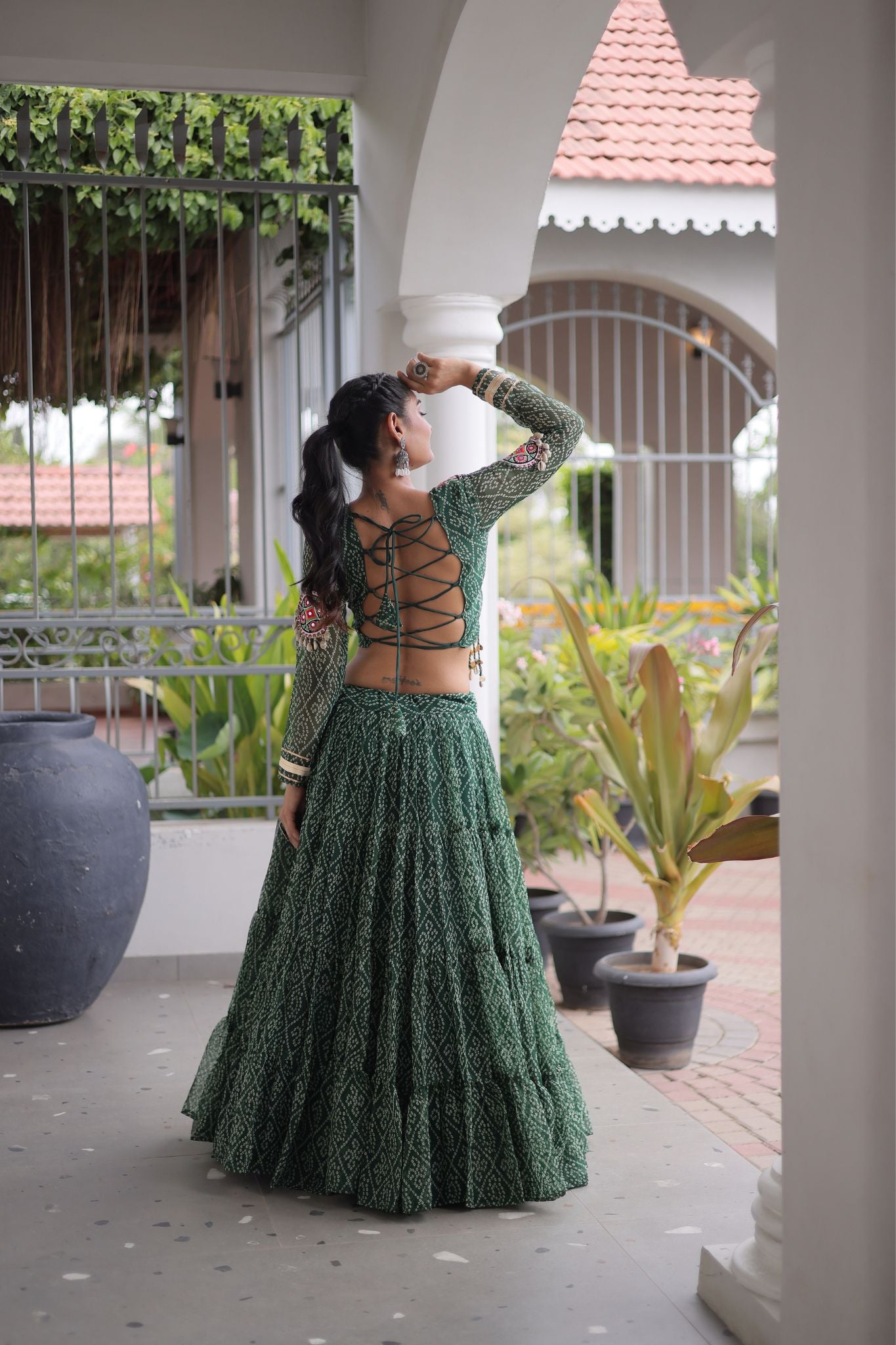 Raasrang Navratri Special Bandhani Print Lehenga Choli for Women with Kutchi Patchwork