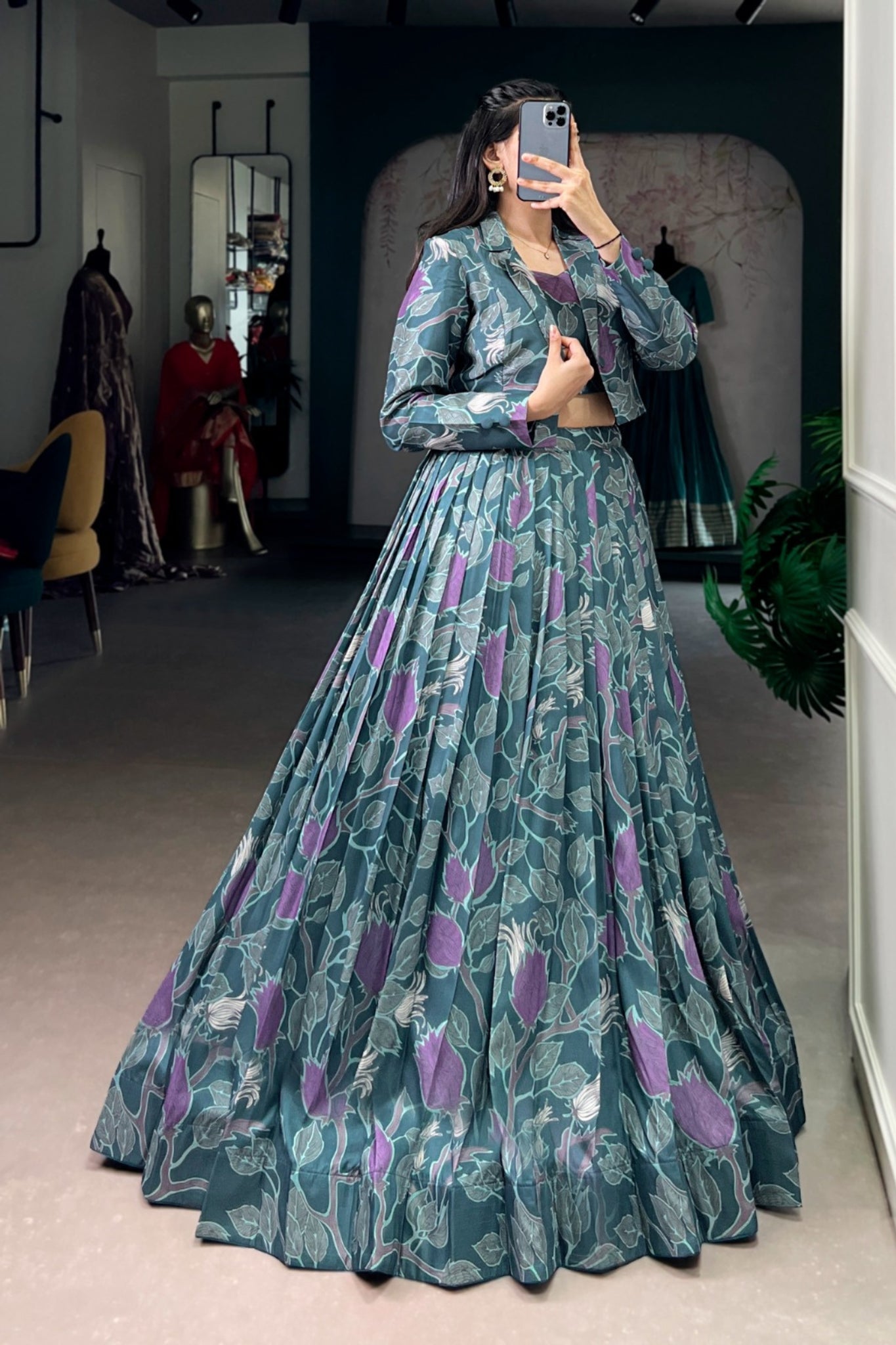 Premium Tasar Silk Printed Co Ord Lehenga Set With Koti