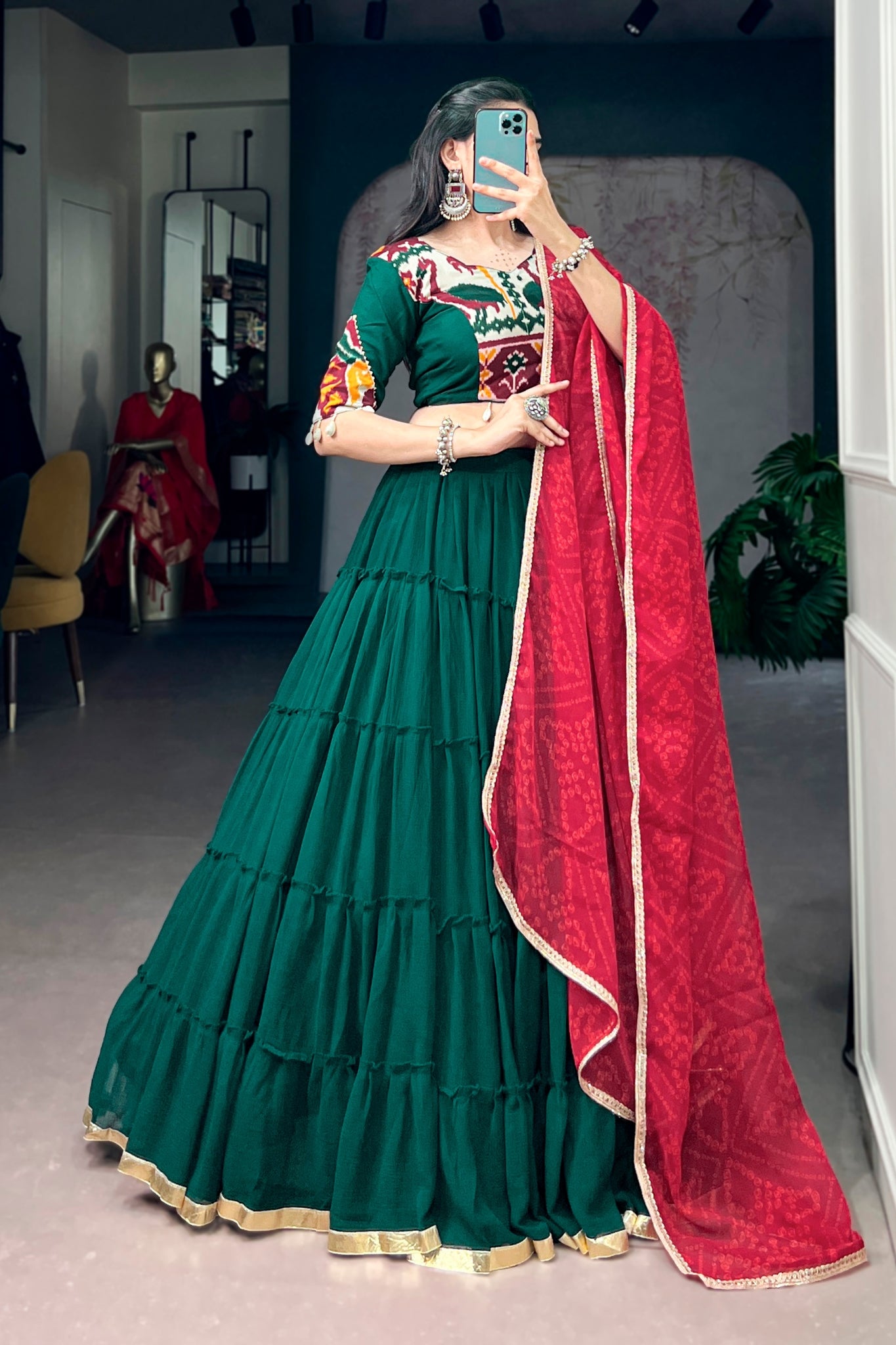 Raasrang Green Navratri Special Designer Lehenga Choli With Bandhej Dupatta