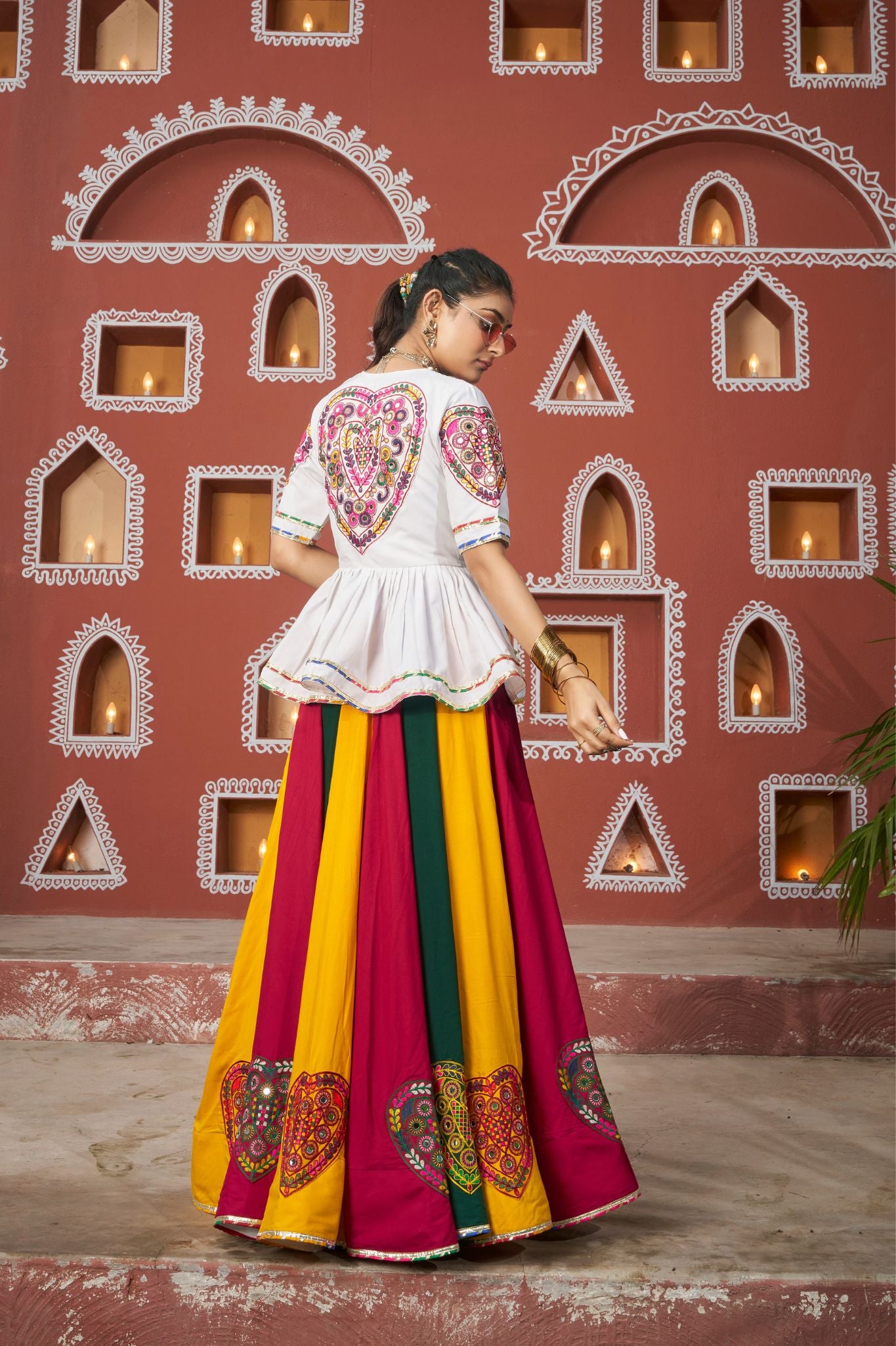 White With Fancy Multi Color Embroidered Work Navratri Lehenga Choli