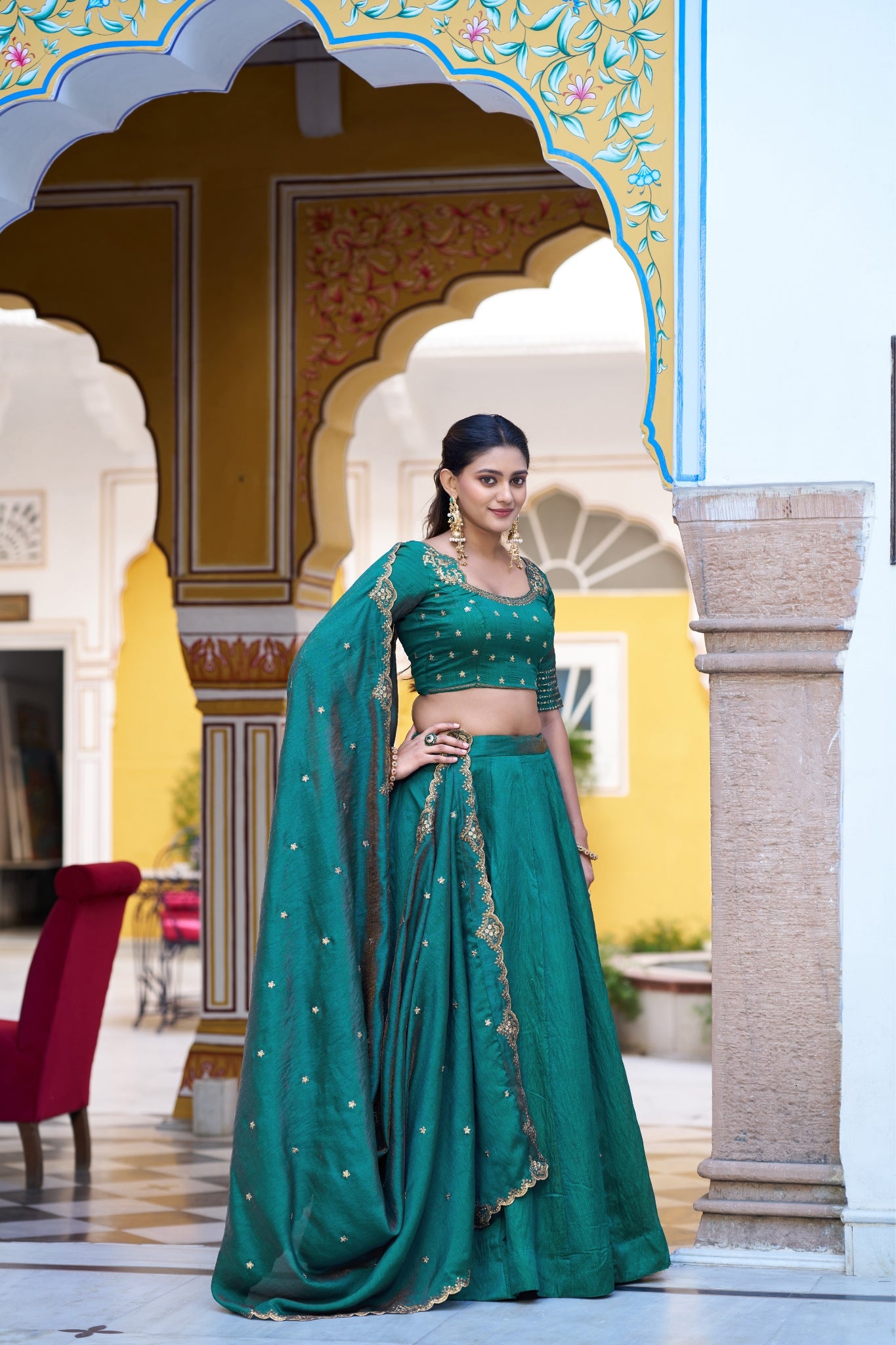 Designer Silk Lehenga Choli For Women With Sequins Thread Embroidery Dupatta