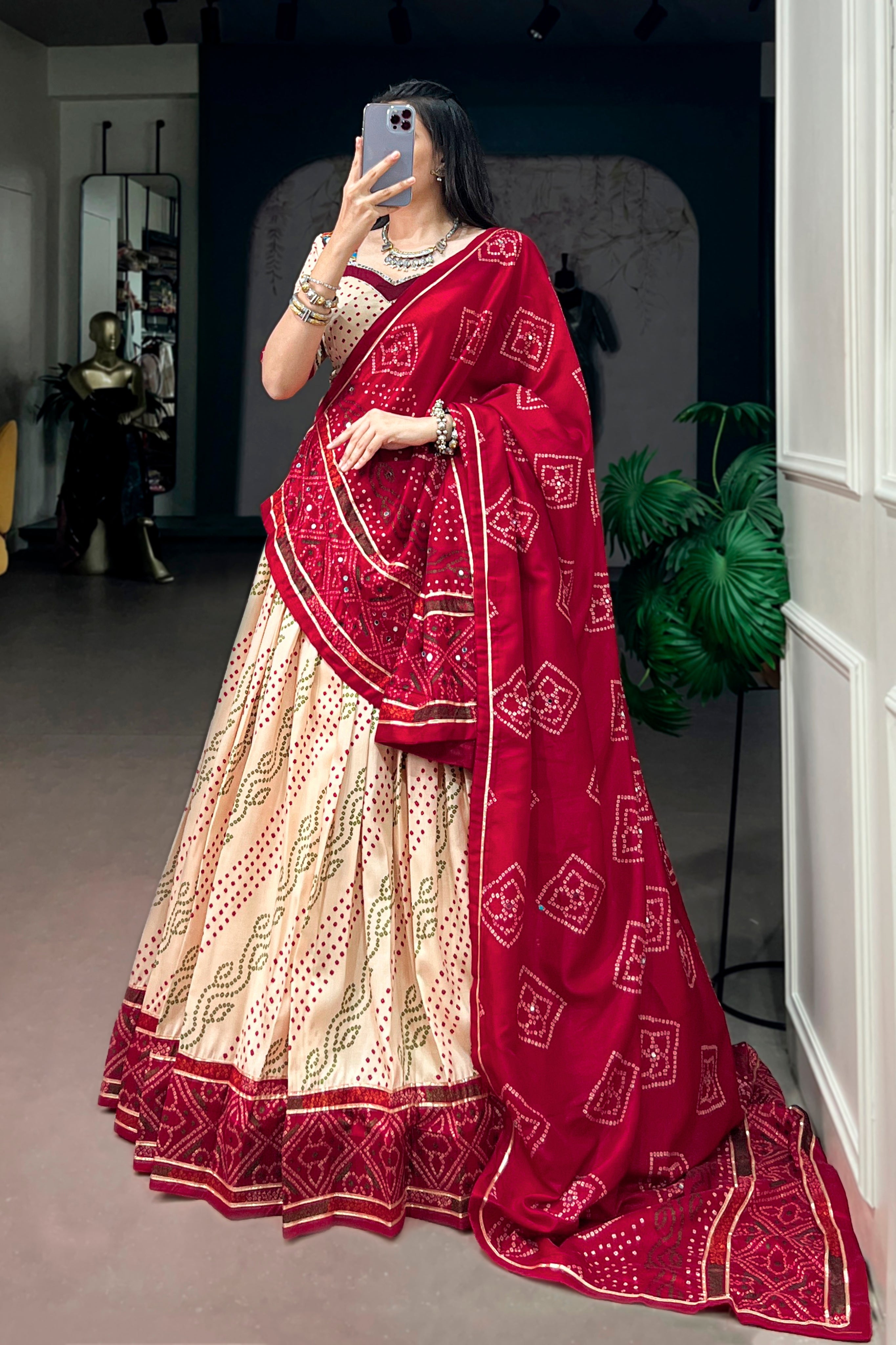 Tasar Silk Bandhani Print Designer Lehenga Choli for Navratri
