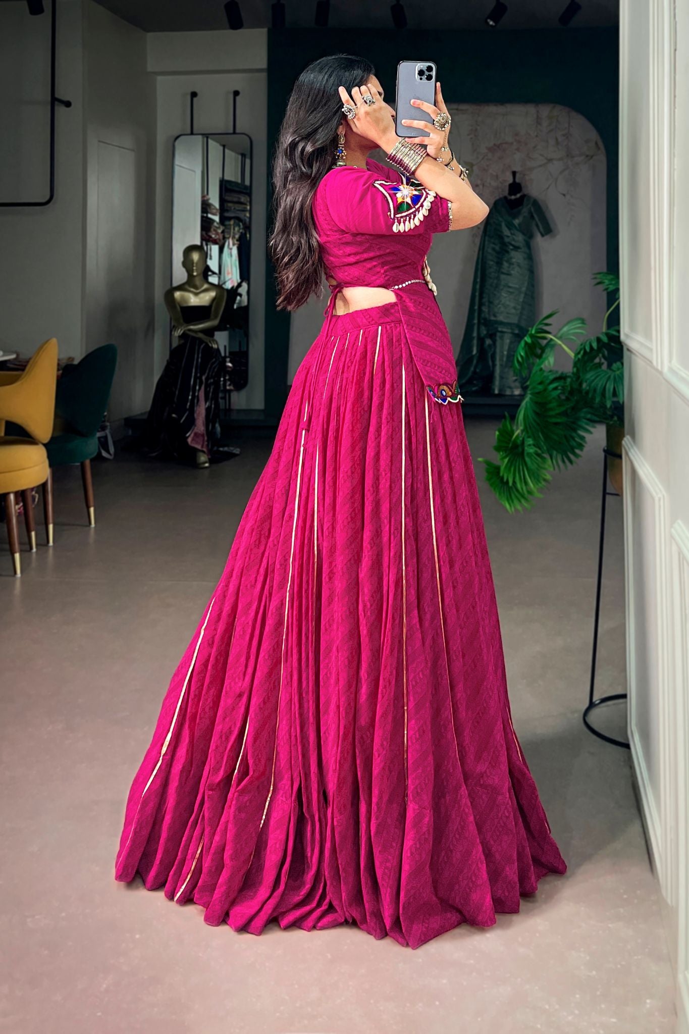 Raasrang Rani Pink Designer Navratri Special Lehenga Choli With Gamthi Mirror Work Blouse