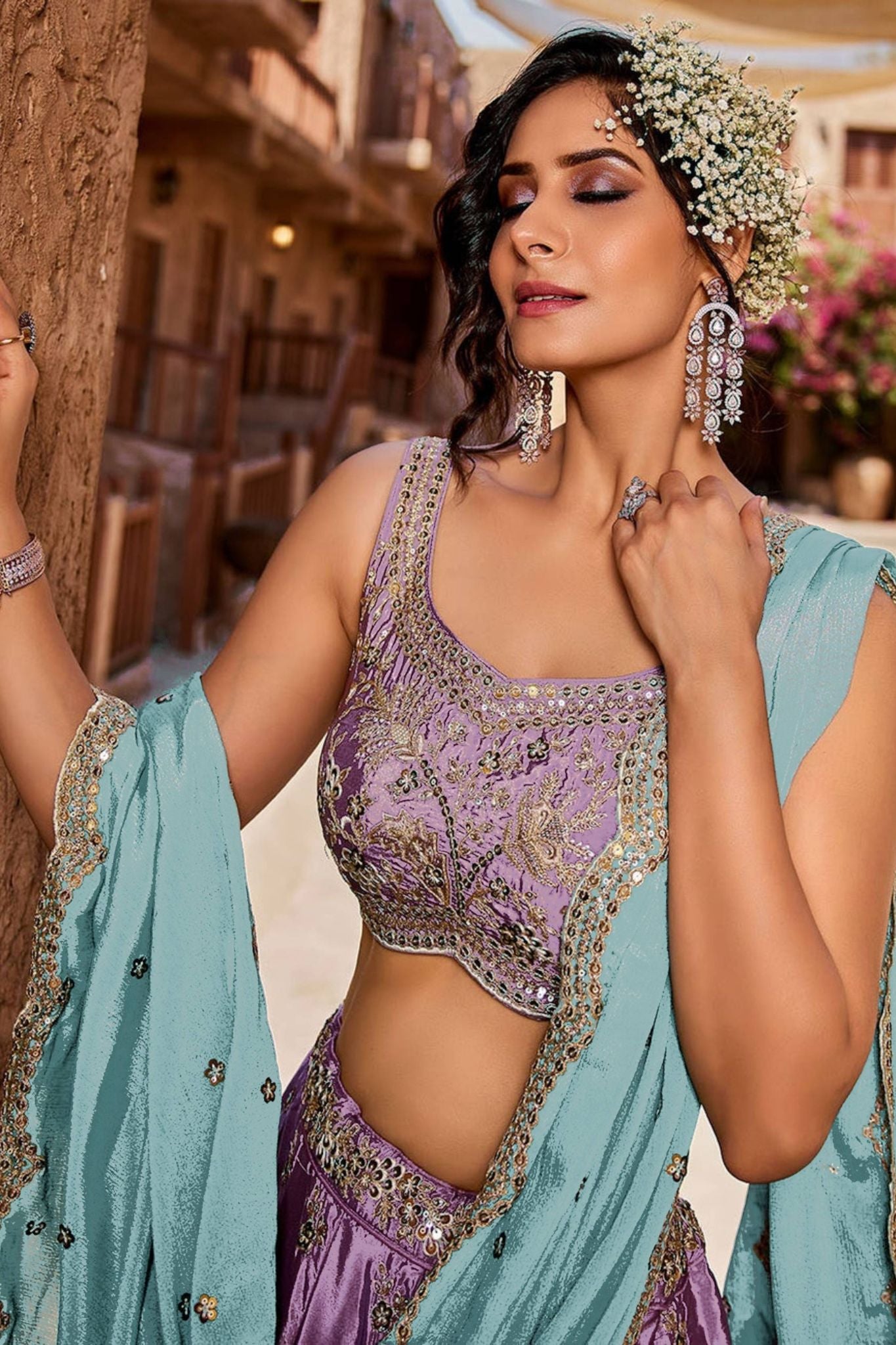 Lavender Purple Designer Art Silk Wedding Lehenga Choli