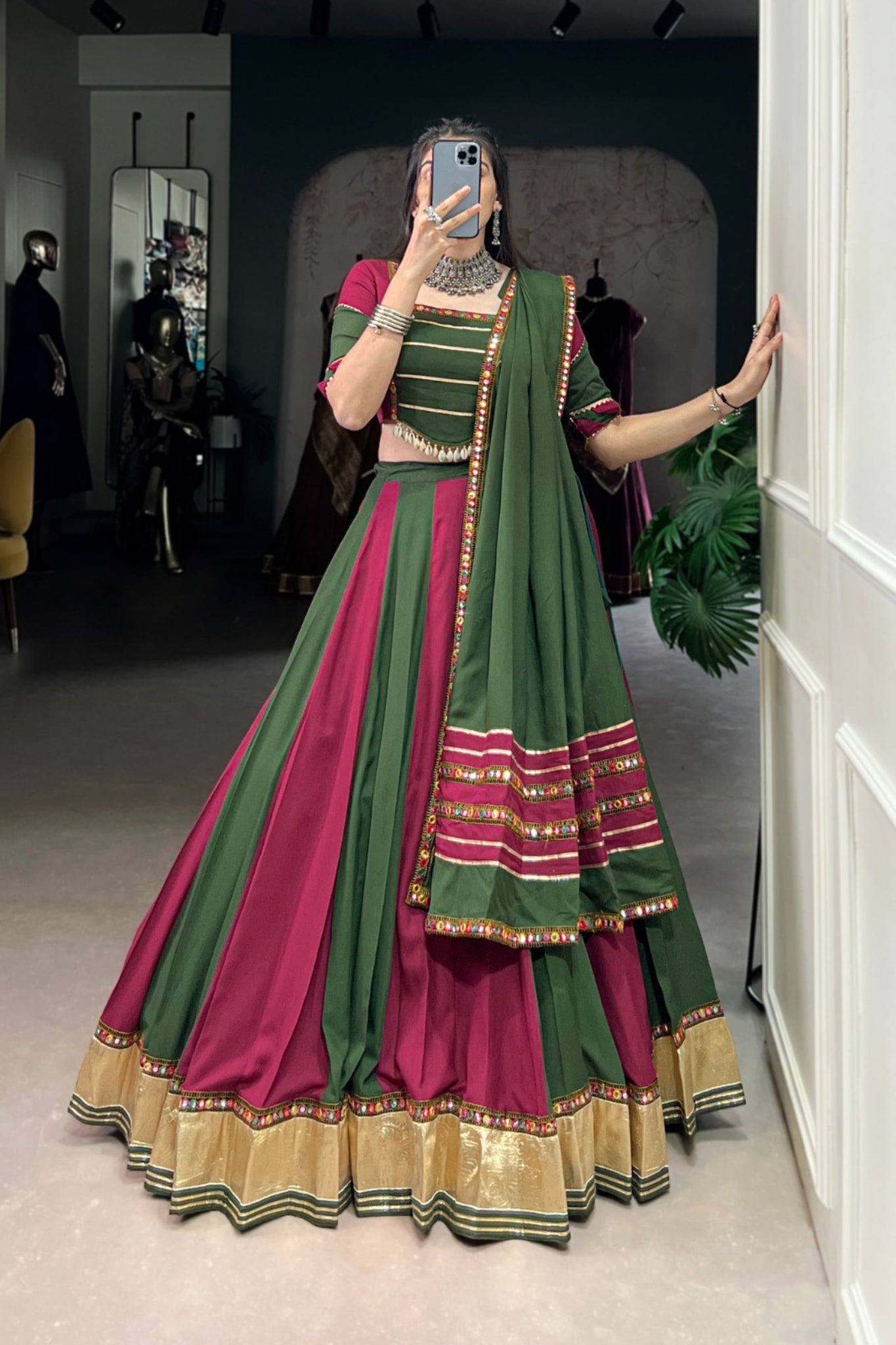 Pure Rayon Beautiful Gamthi Work Designer Traditional Navratri Lehenga Choli