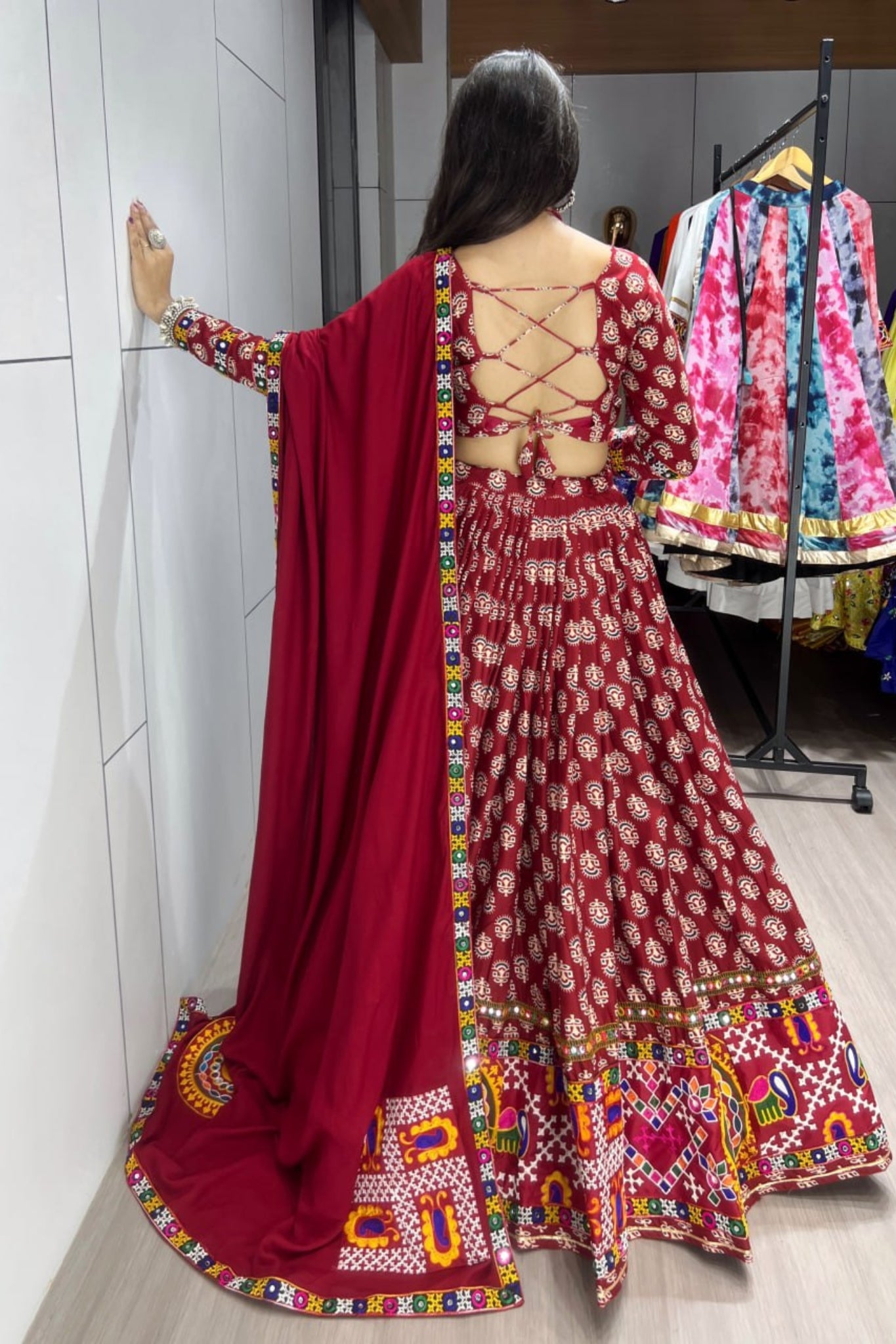 Traditional Ajrakh Print Navratri Lehenga Choli For Women