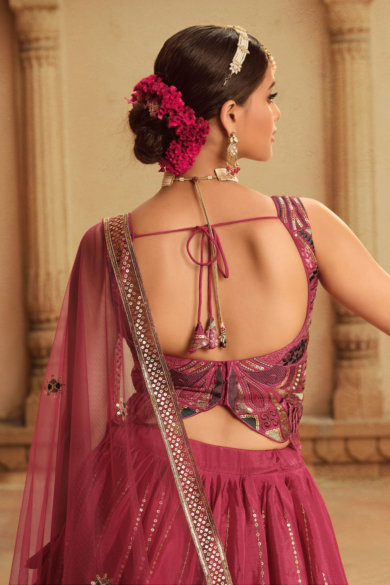 Deep Pink To Purple Thread With Sequince Embroidered Work Wedding Lehenga