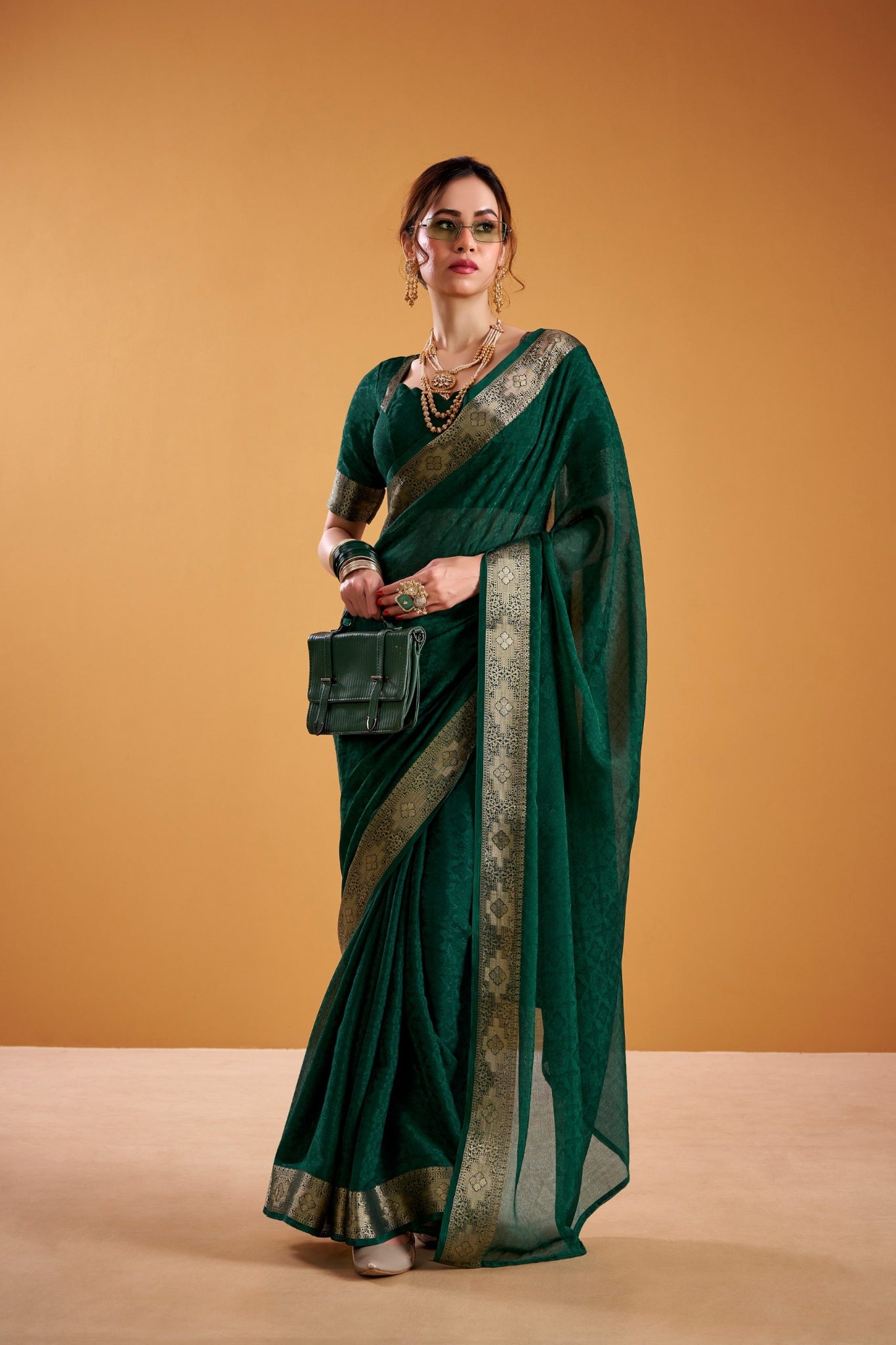 Elegant Poly Shimmer Saree With Exquisite Woven Border