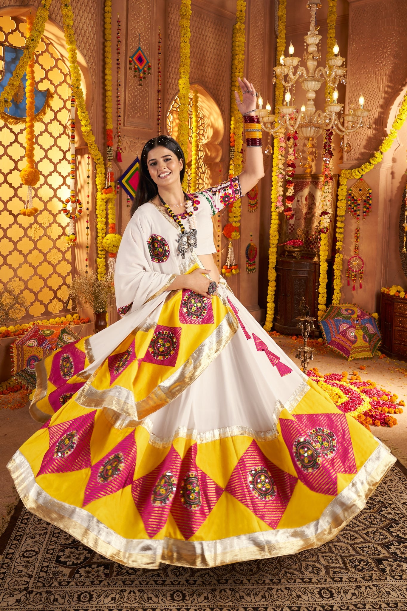 White Vibrant Spirit Navratri Designer Beautiful Lehenga Choli Set