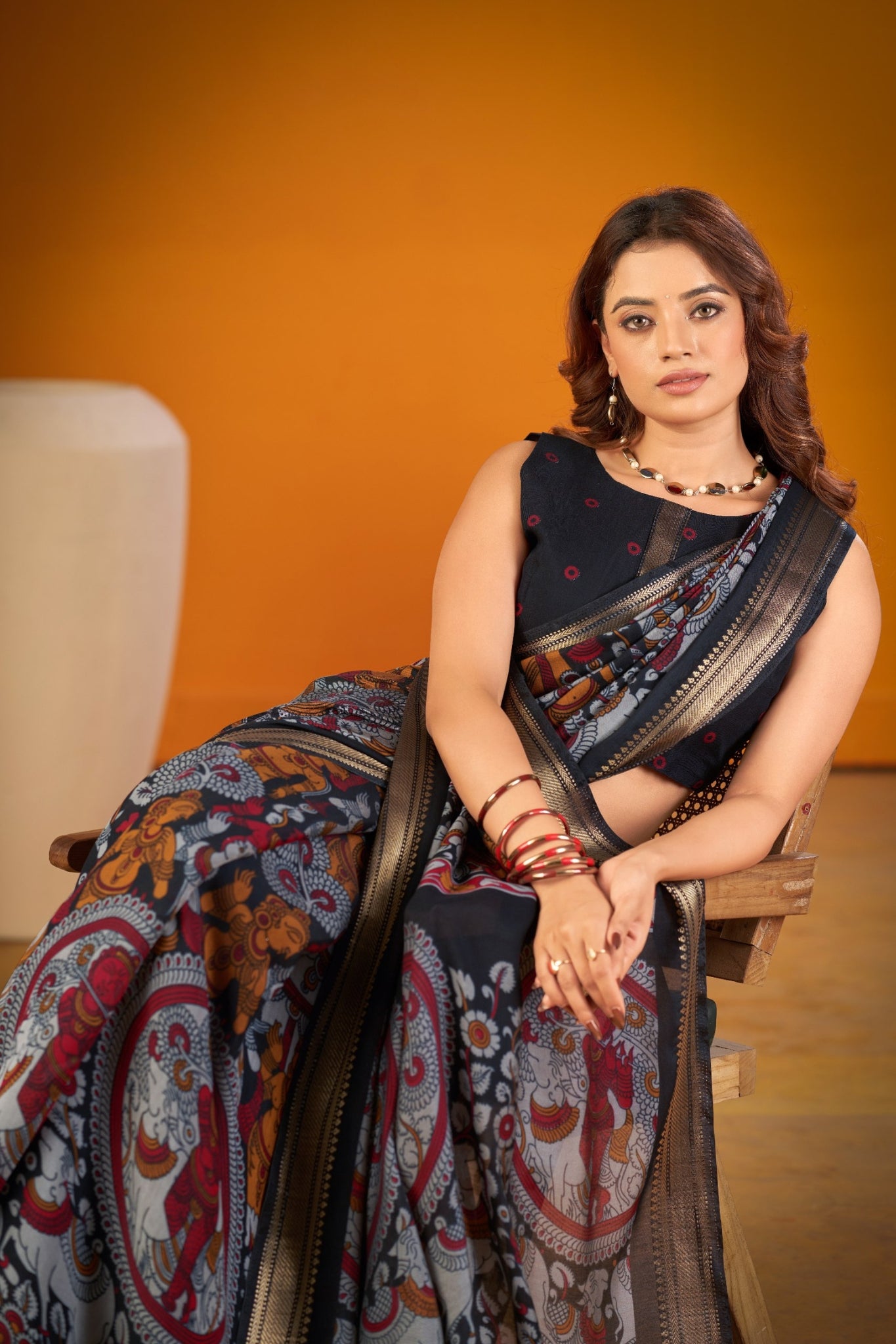 Elegant Kalamkari Chanderi Saree With Rich Zari Woven Border
