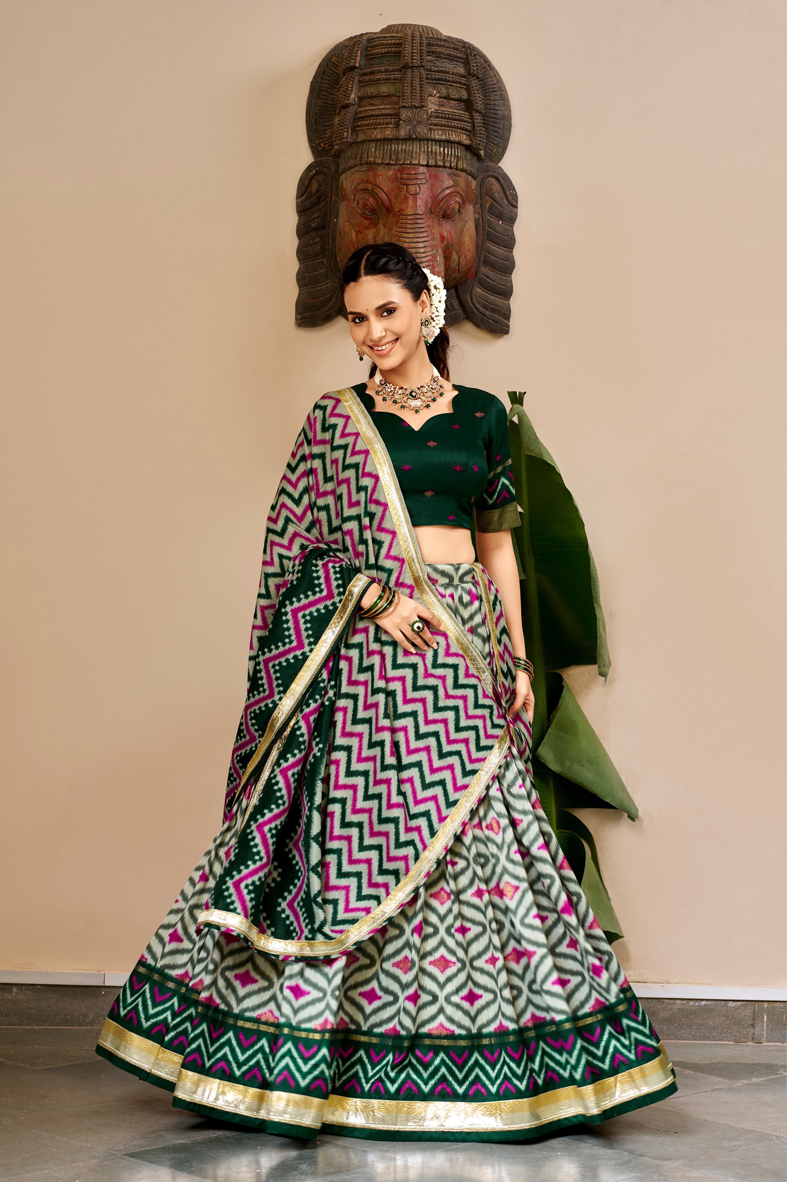 Tasar Silk Ikat Print Designer Lehenga Choli