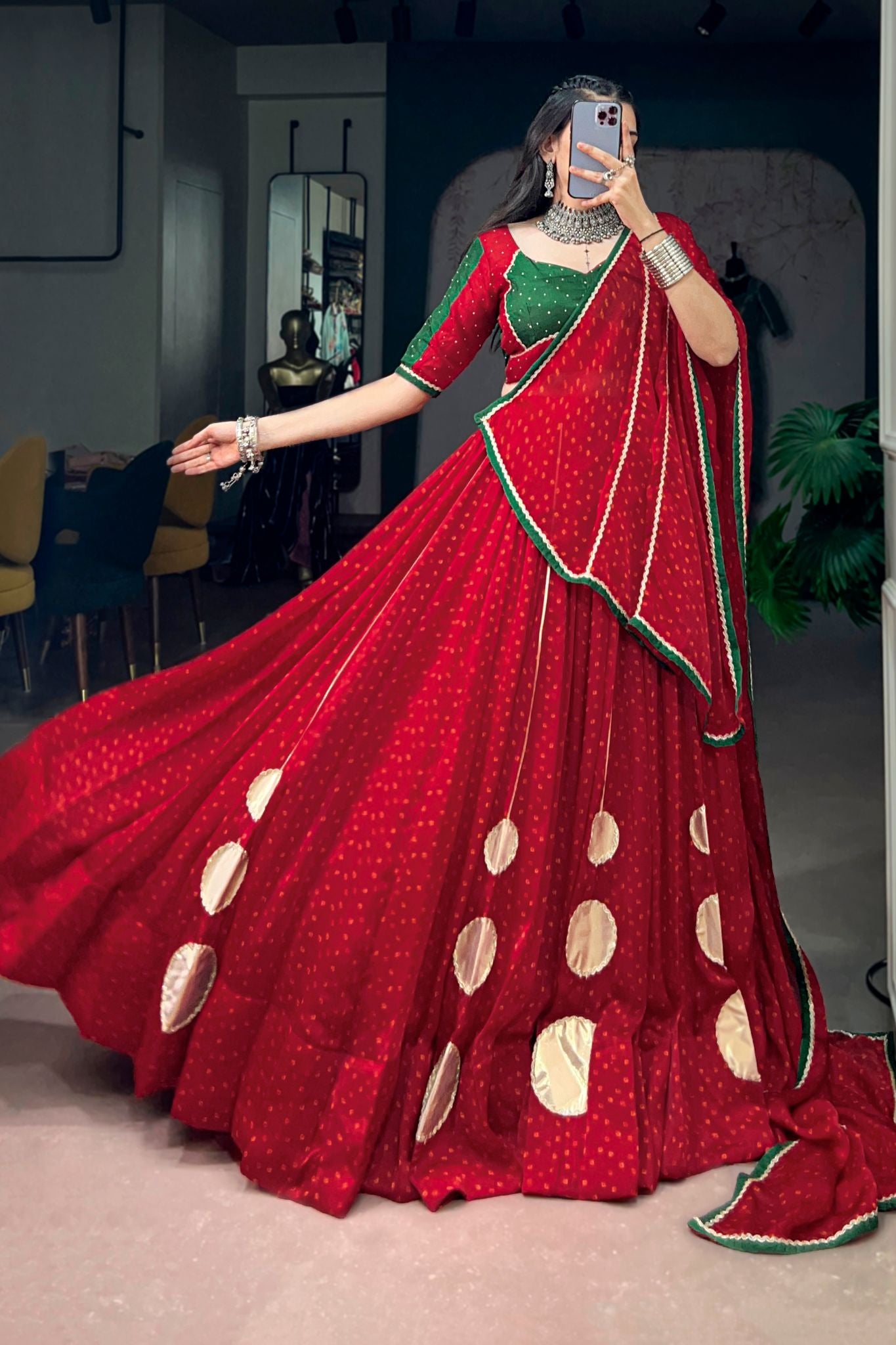 Raasrang Navratri Designer Red Bandhej Lehenga Choli