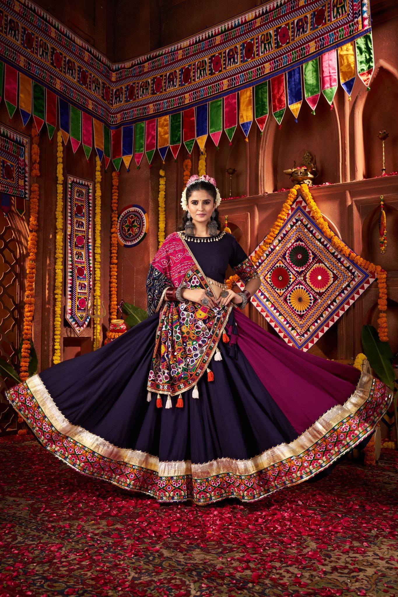 Beautifully Multi Color Designer Viscose Cotton Navratri Lehenga Choli