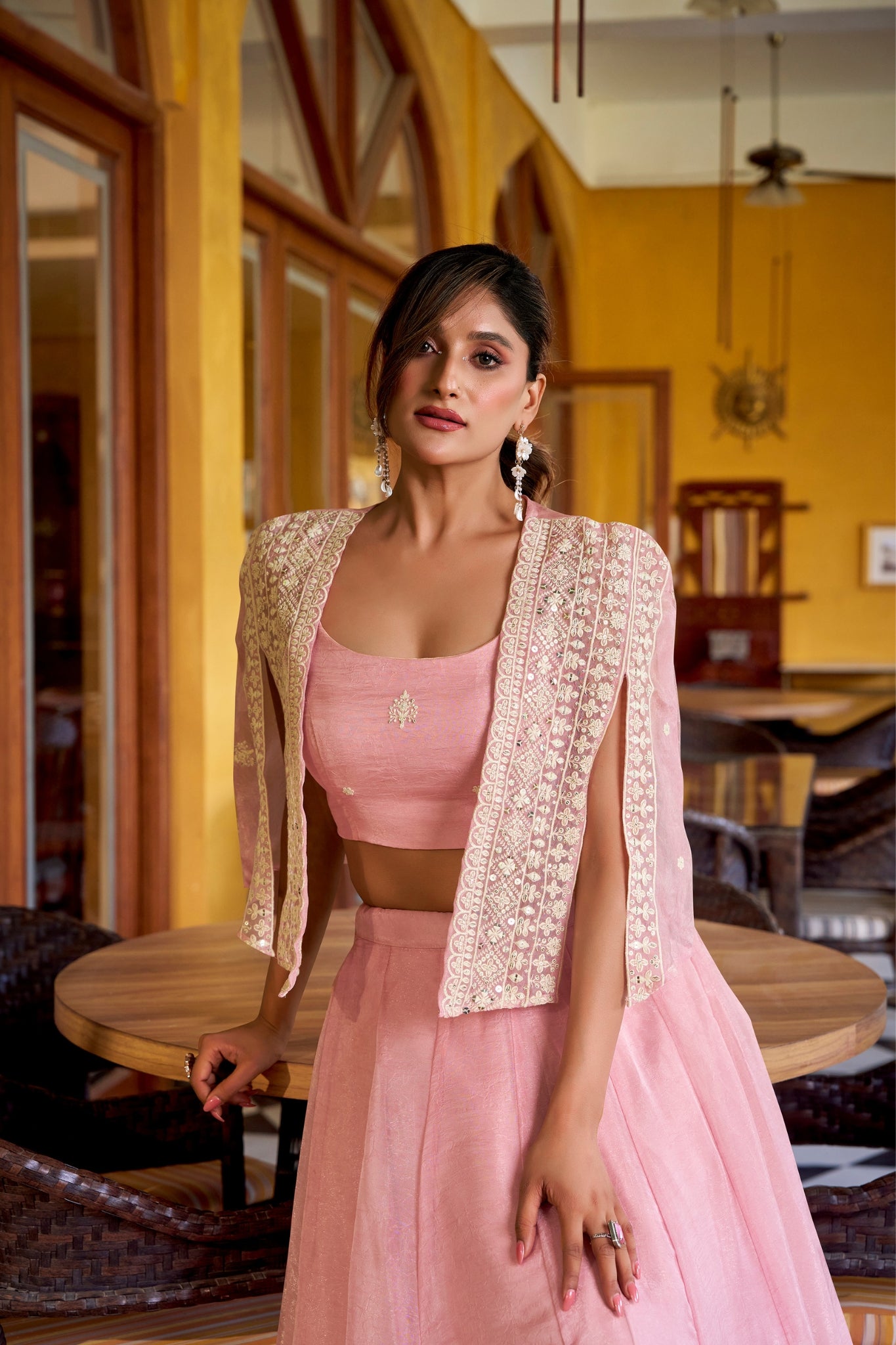 Soft Allnen Crush Sequins With Thread Embroidery Lehenga Set