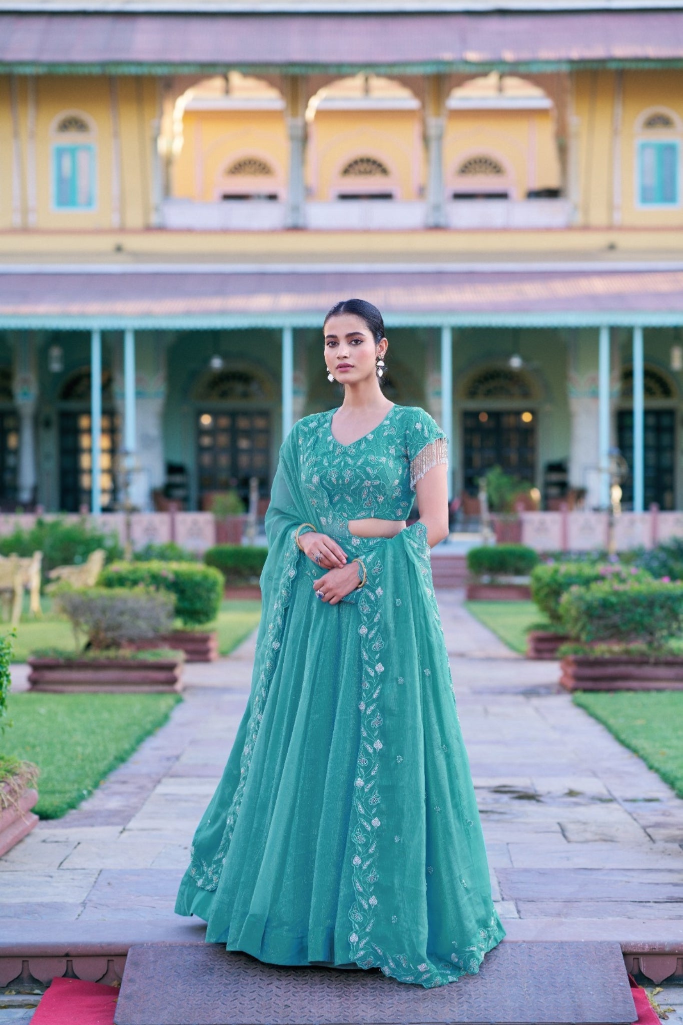 Premium Sea Green Beads With Thread Embroidered Work Lehenga Choli
