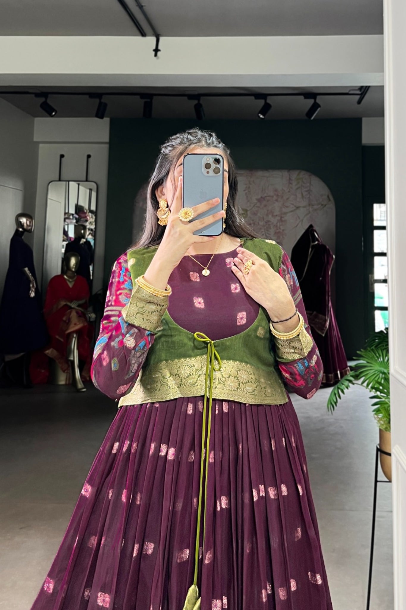 Kalamkari Printed Poly Cotton Zari Weaving Work Designer Gown