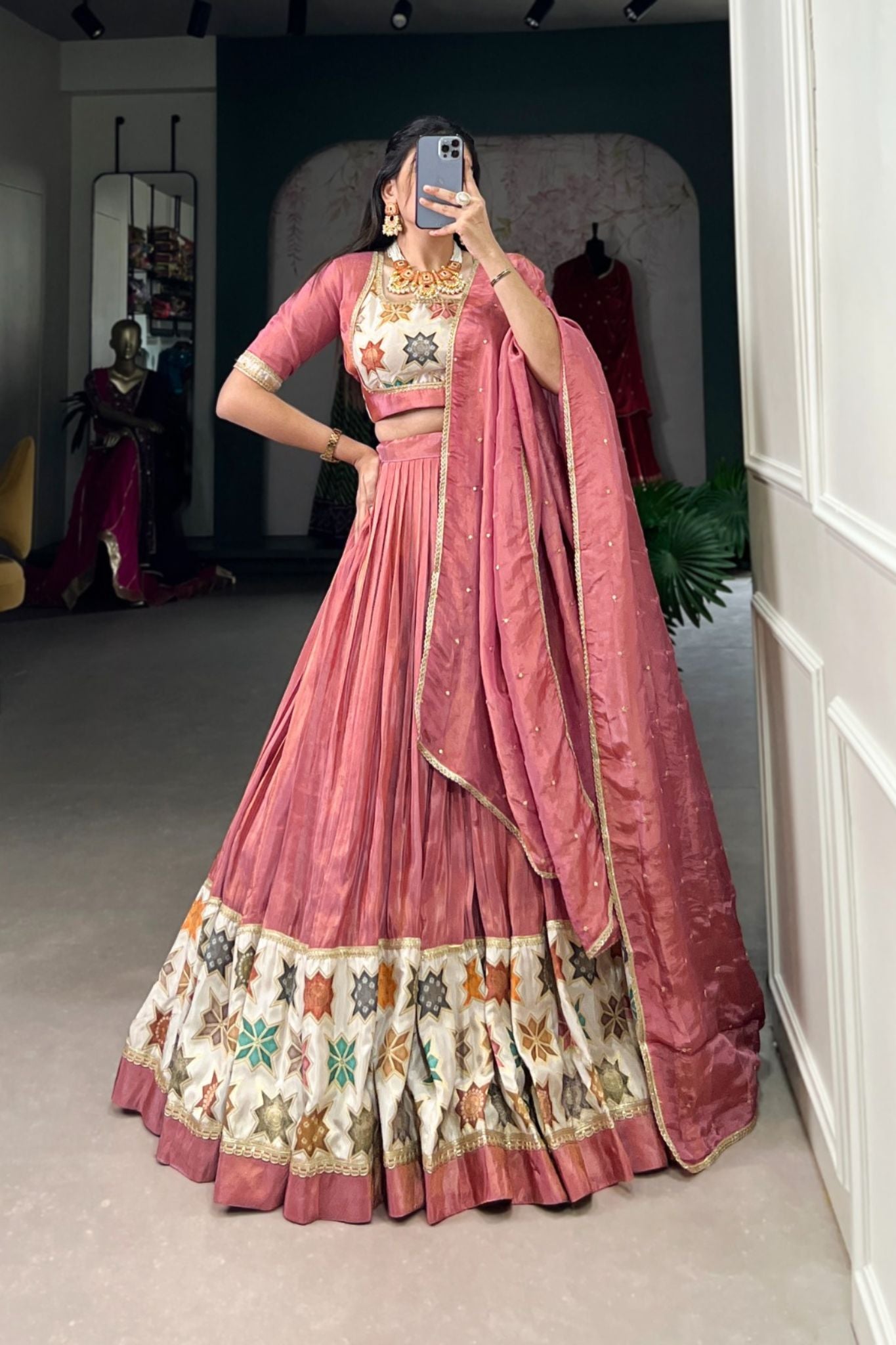 Pure Shimmer Printed Beautiful Wedding Lehenga Choli