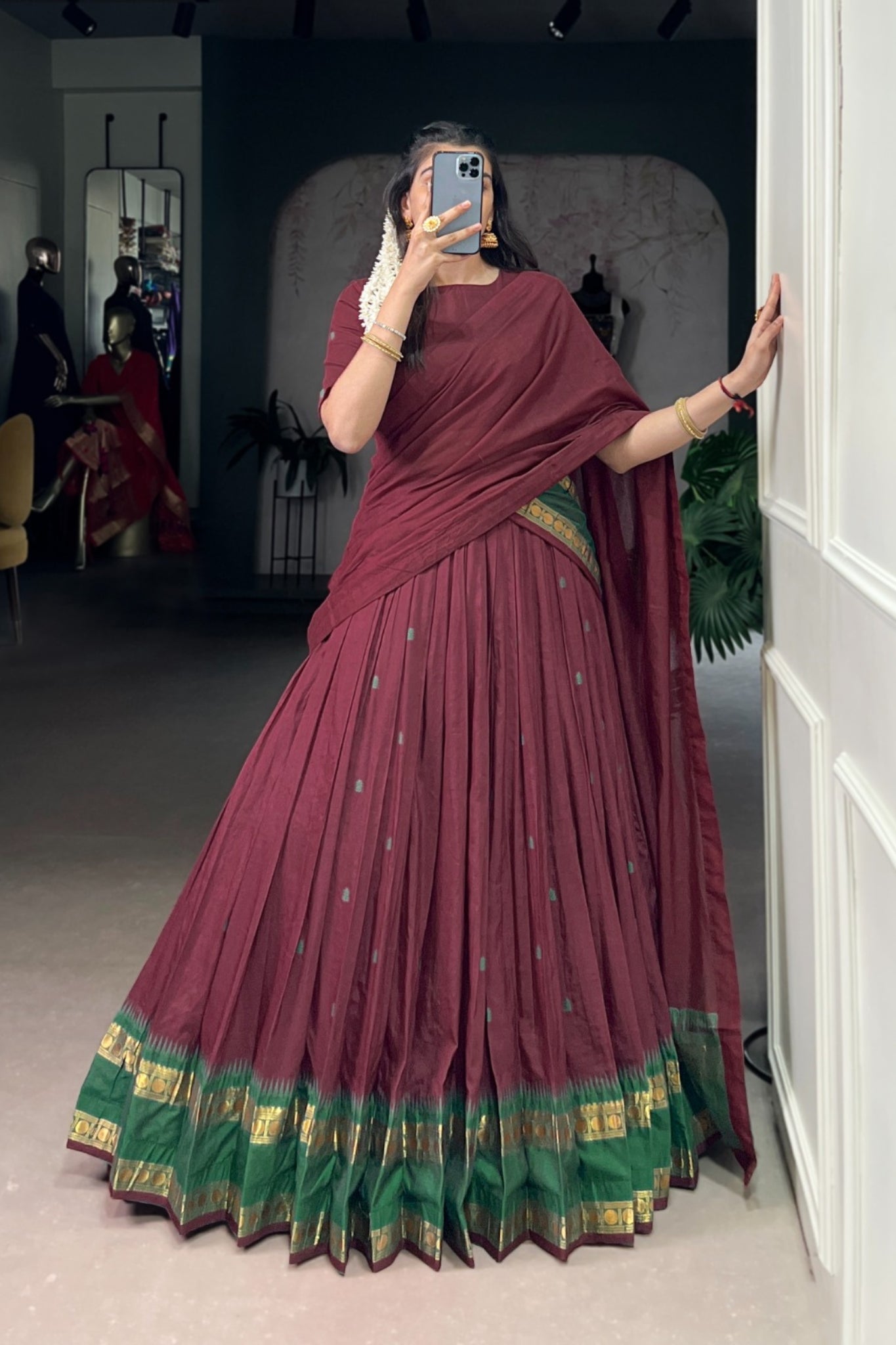 Pure Chanderi Zari Weaving Work South Indian Lehenga Choli