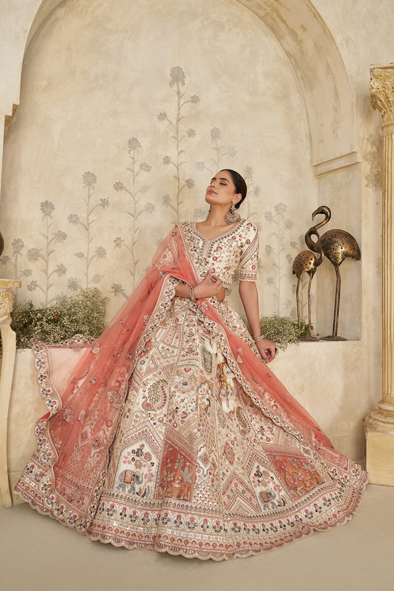 Royal Grandeur Cream Zari Embroidered Bridal Lehenga