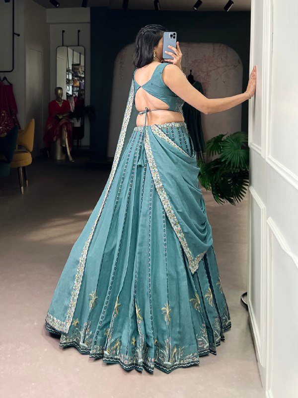 Celestial Sky Blue Embroidered Bridesmaid Lehenga Choli