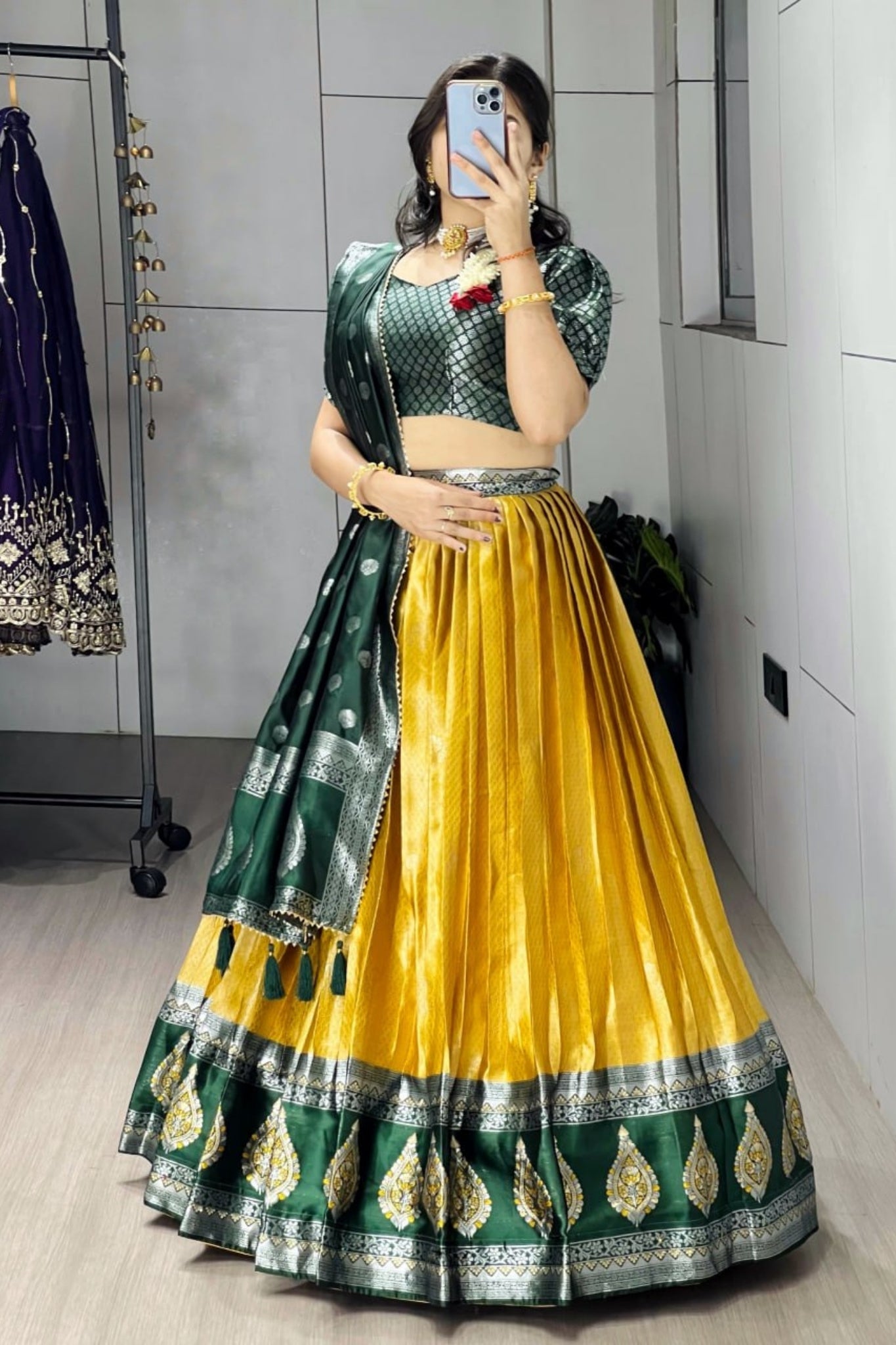 Royal Banarasi Silk Lehenga Choli With Contrast Dupatta For Wedding And Festive Wear