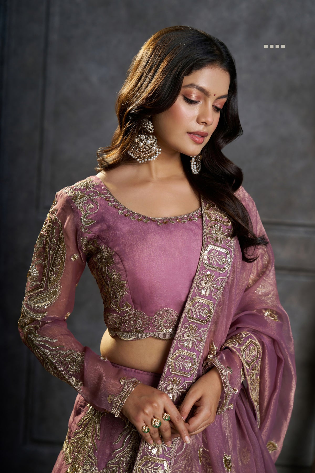 Pure Organza Embroidered Designer Lilac Zari Sequin Work Bridal & Party Wear Lehenga Choli With Dupatta