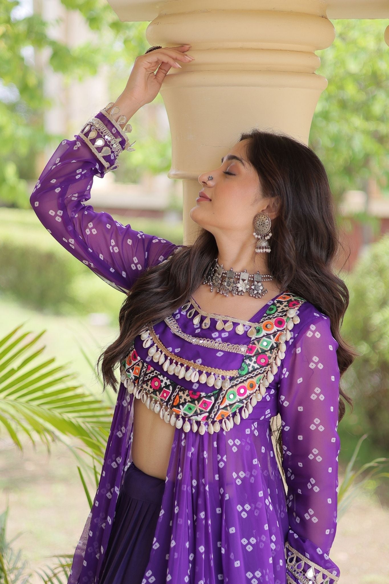 Raasrang Special Navratri Designer Kora Cotton Bandhani Print with Kutchi Patchwork Lehenga Choli