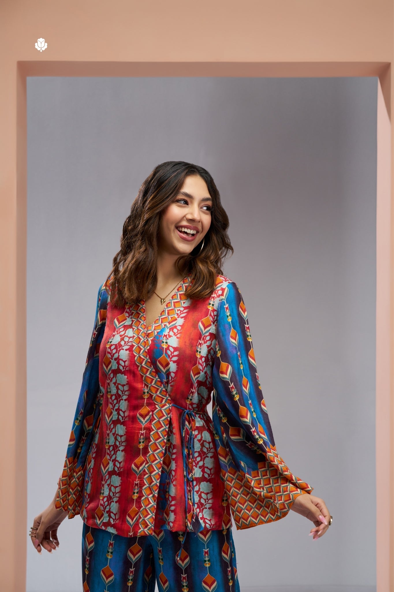 Luxury Muslin Silk Navy Blue Co Ord Set For Women