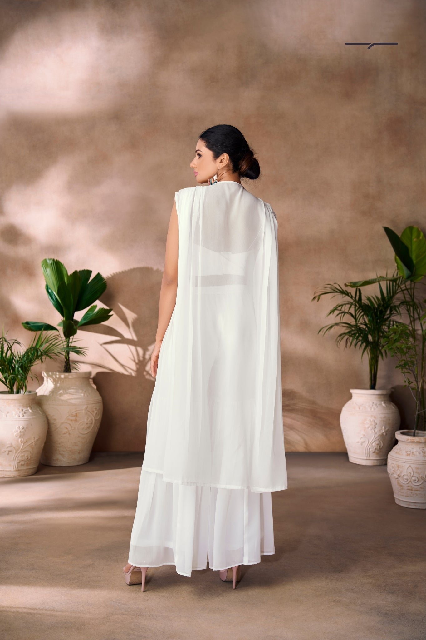 Pristine White Georgette Hand Embellished Designer Co-Ord Set