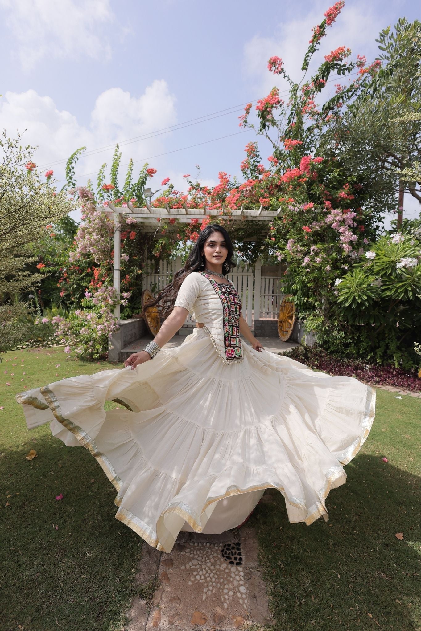 Raasrang Premium Kora Cotton Kutchi Patchwork Navratri Festival Lehenga Choli For Women