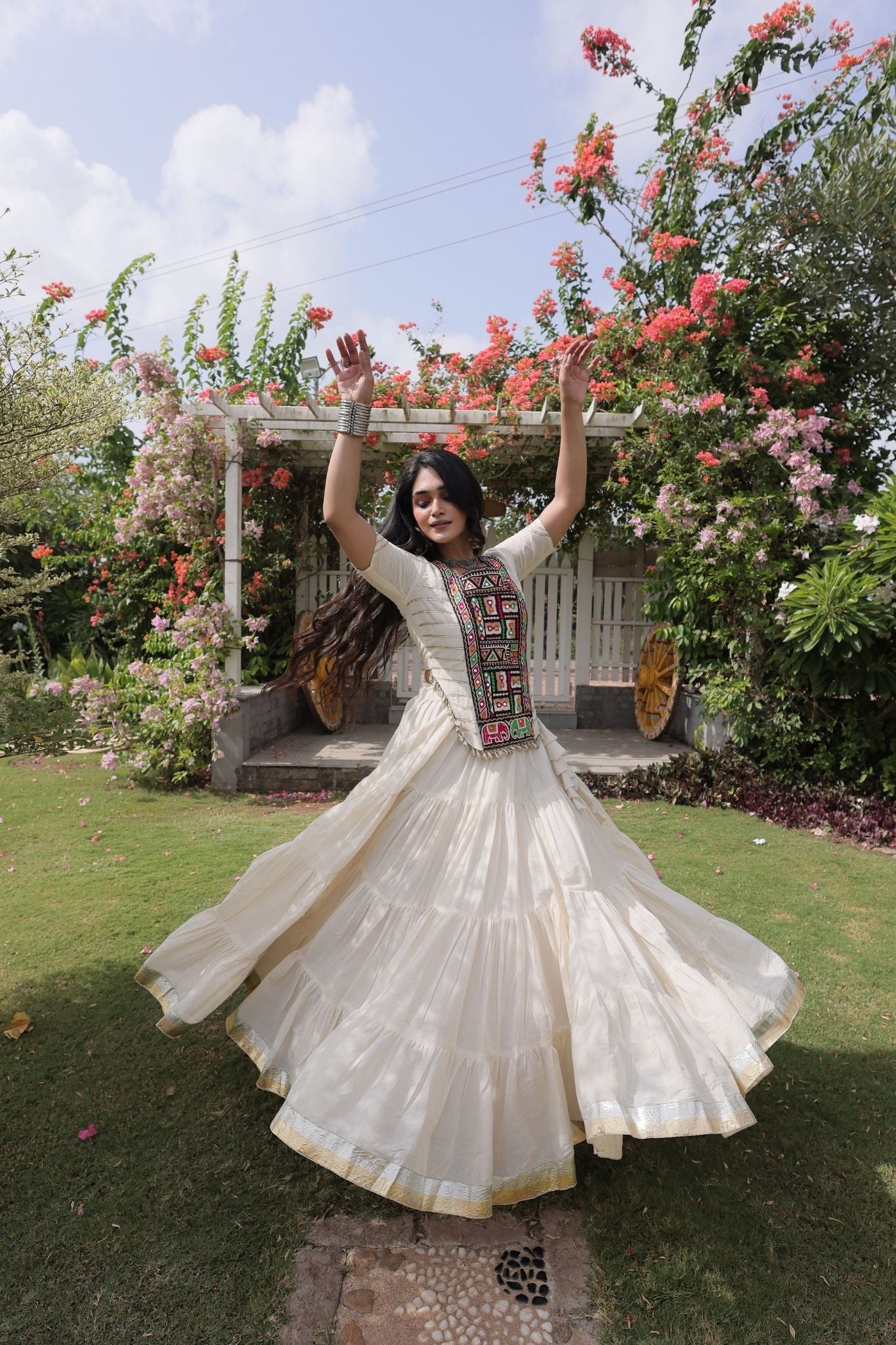 Raasrang Premium Kora Cotton Kutchi Patchwork Navratri Festival Lehenga Choli For Women
